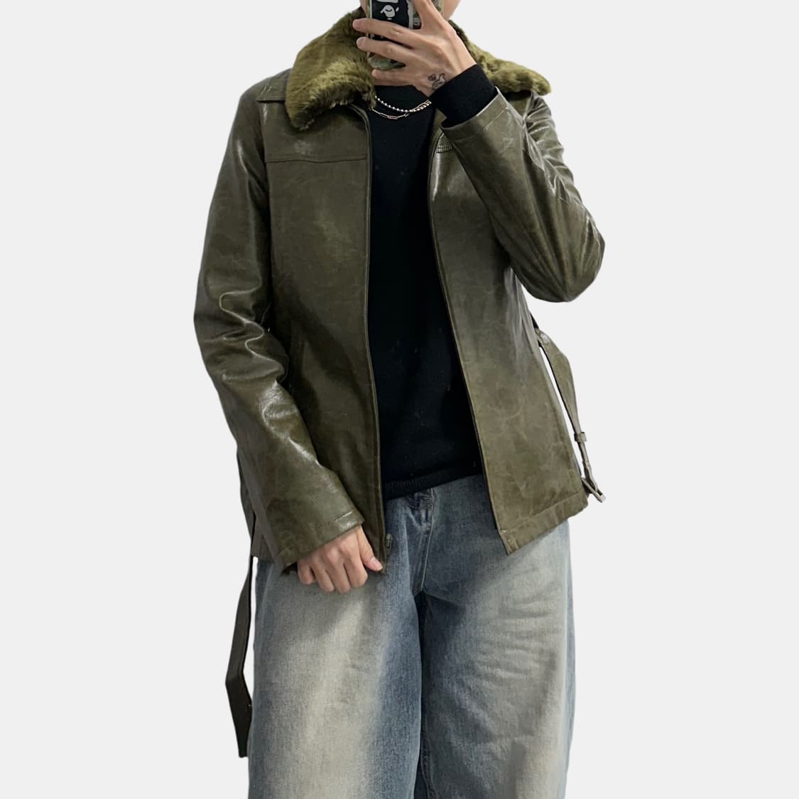 MK klein 페이크 레더 퍼 자켓 일본빈티지 상품이미지3