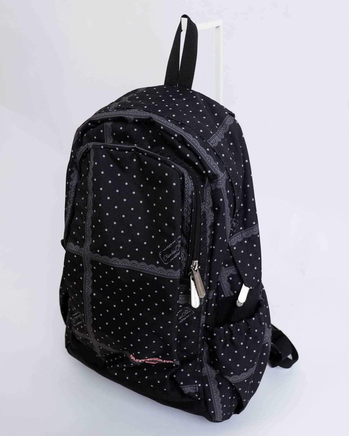 [OLIVE des OLIVE] 블랙 컬러 도트 레이스 패턴 백팩 상품이미지5