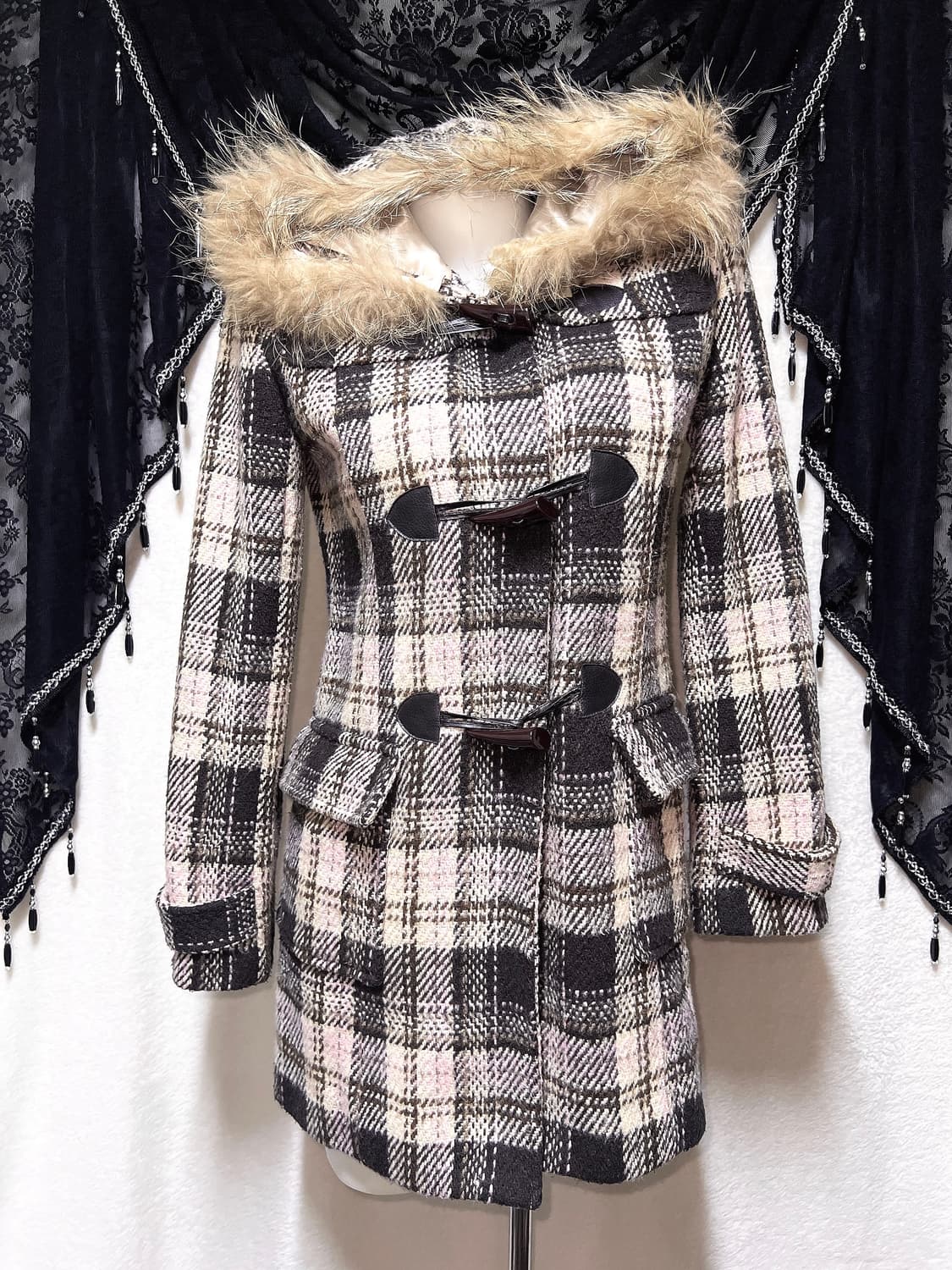 세실맥비 딸초 라떼갸루 로맨틱 로걀 하치 핀터깔 후드퍼 체크 떡볶이코트 상품이미지3