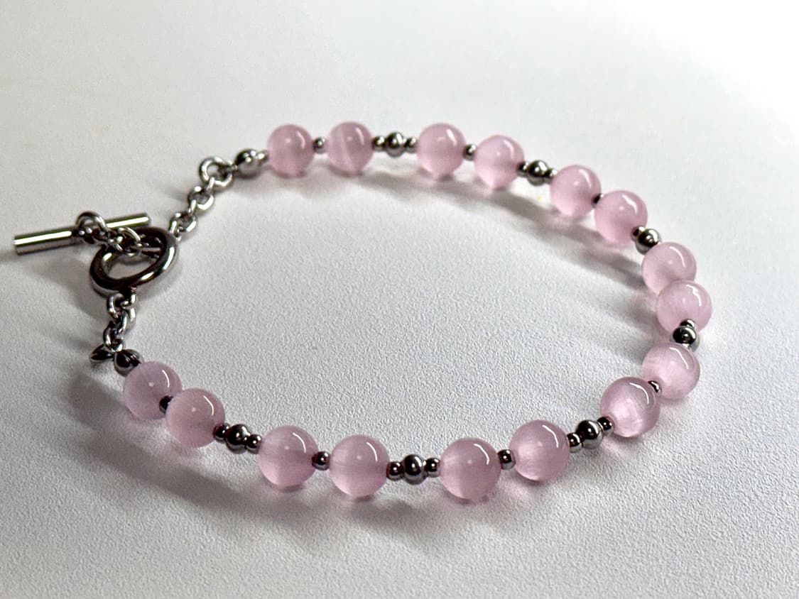 (맞춤 사이즈) 천연석 캣츠아이 분홍 고급 원석팔찌 상품이미지1