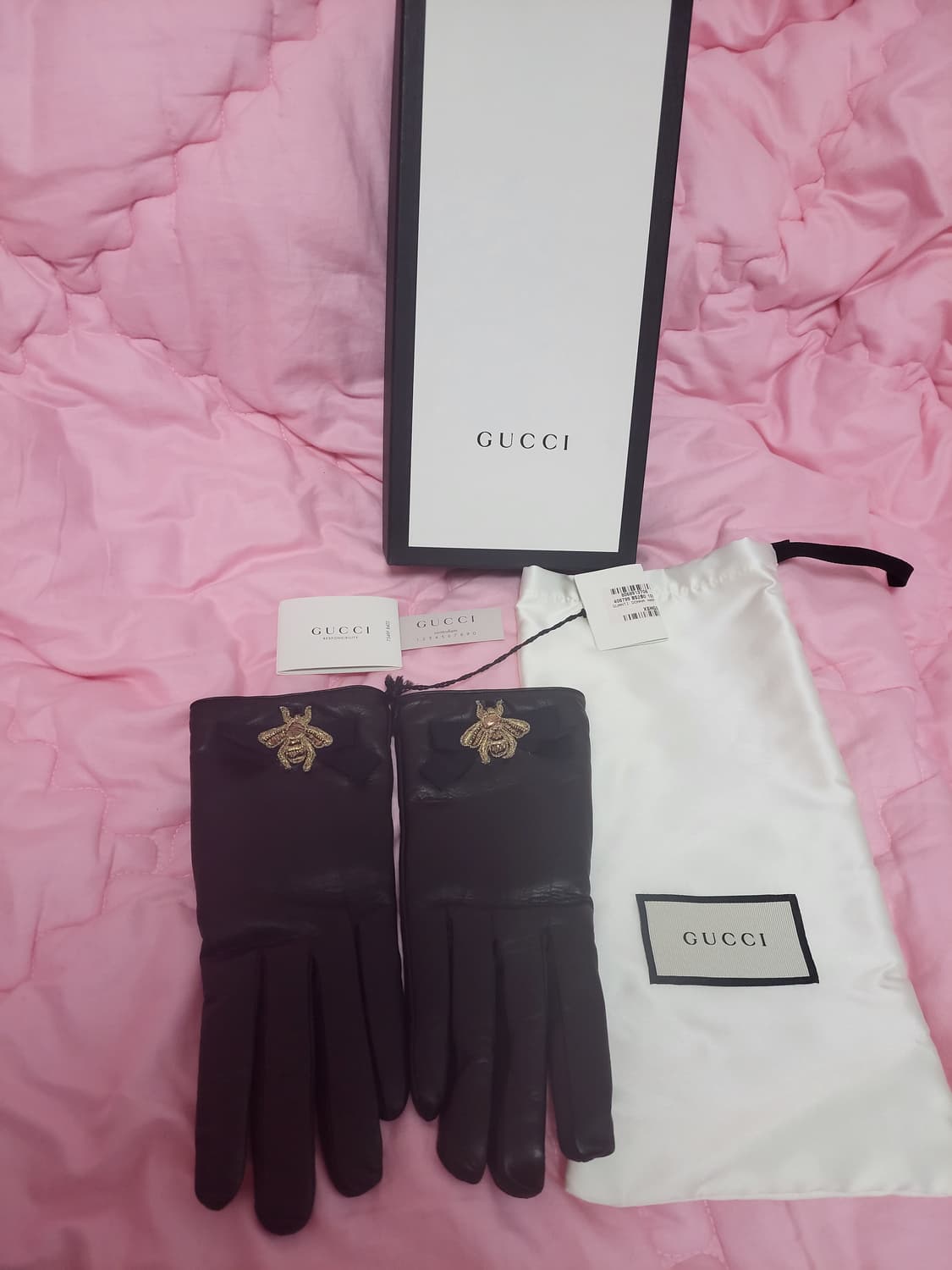 정품)급처미사용새상품!구찌 리본 꿀벌 양가죽 장갑 고이비토보증서사진첨부 상품이미지1