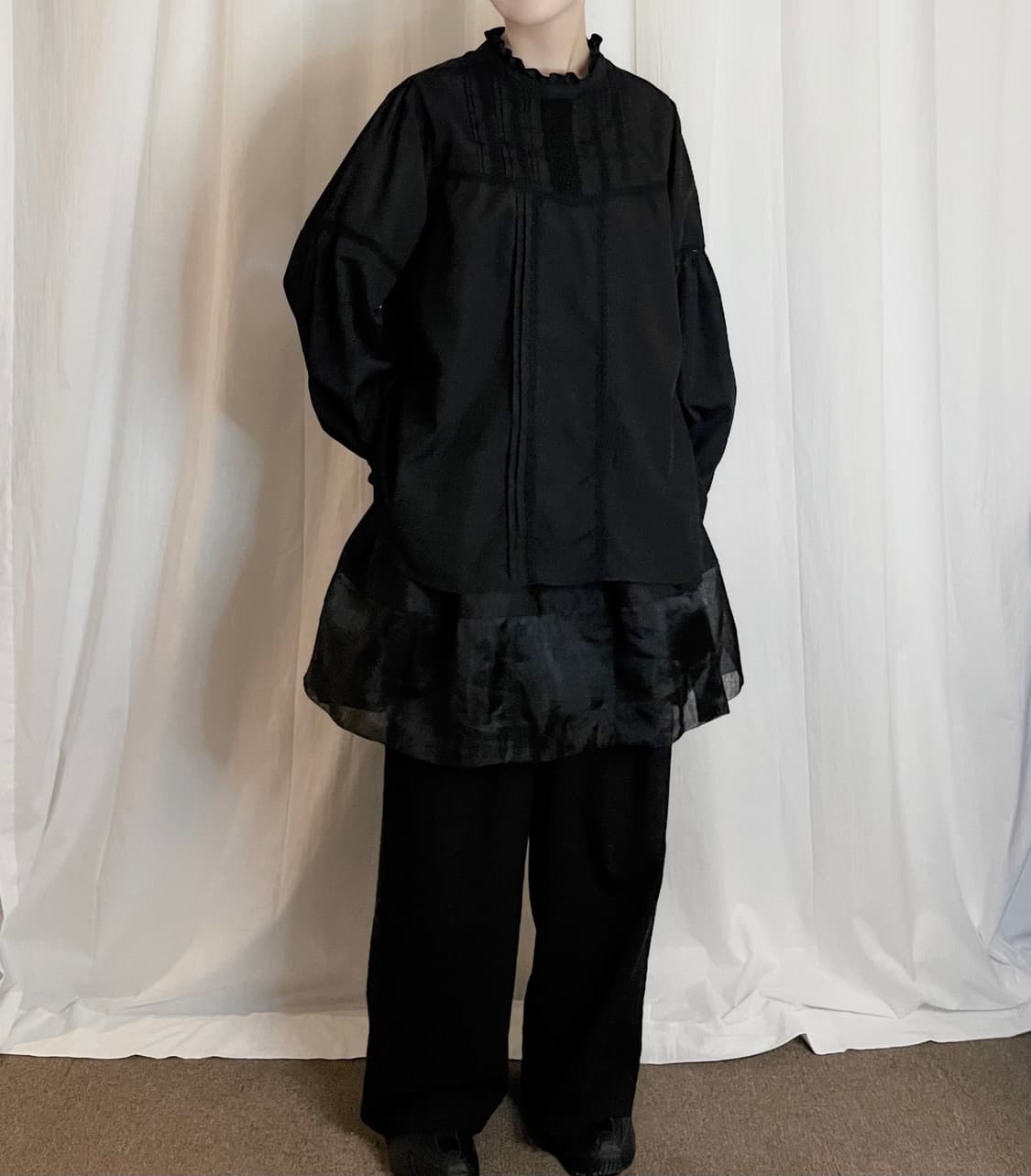 Sheer Hem Midi Skirt - Black 상품이미지2