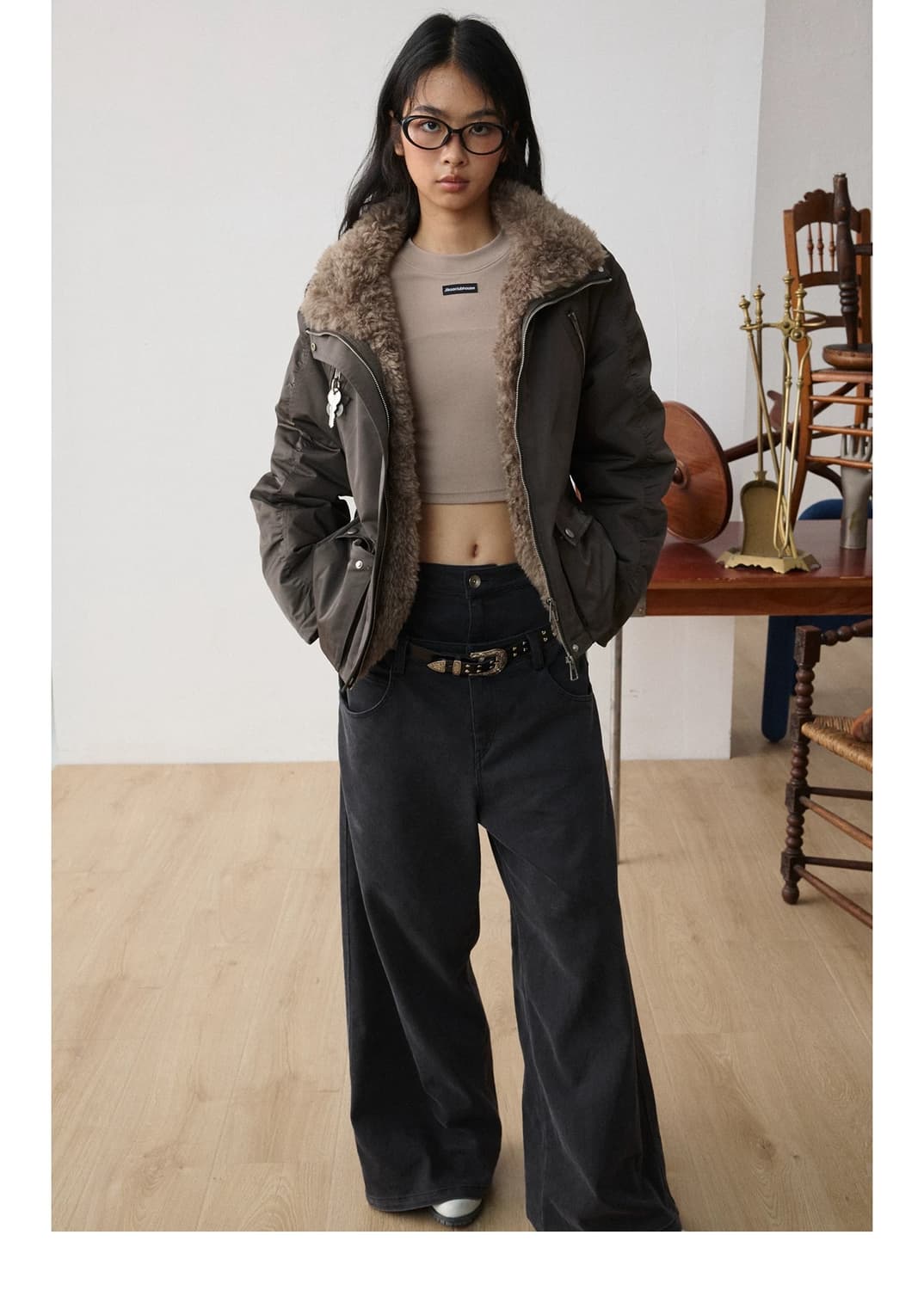 Jikoo 퍼카라 숏패딩 상품이미지1