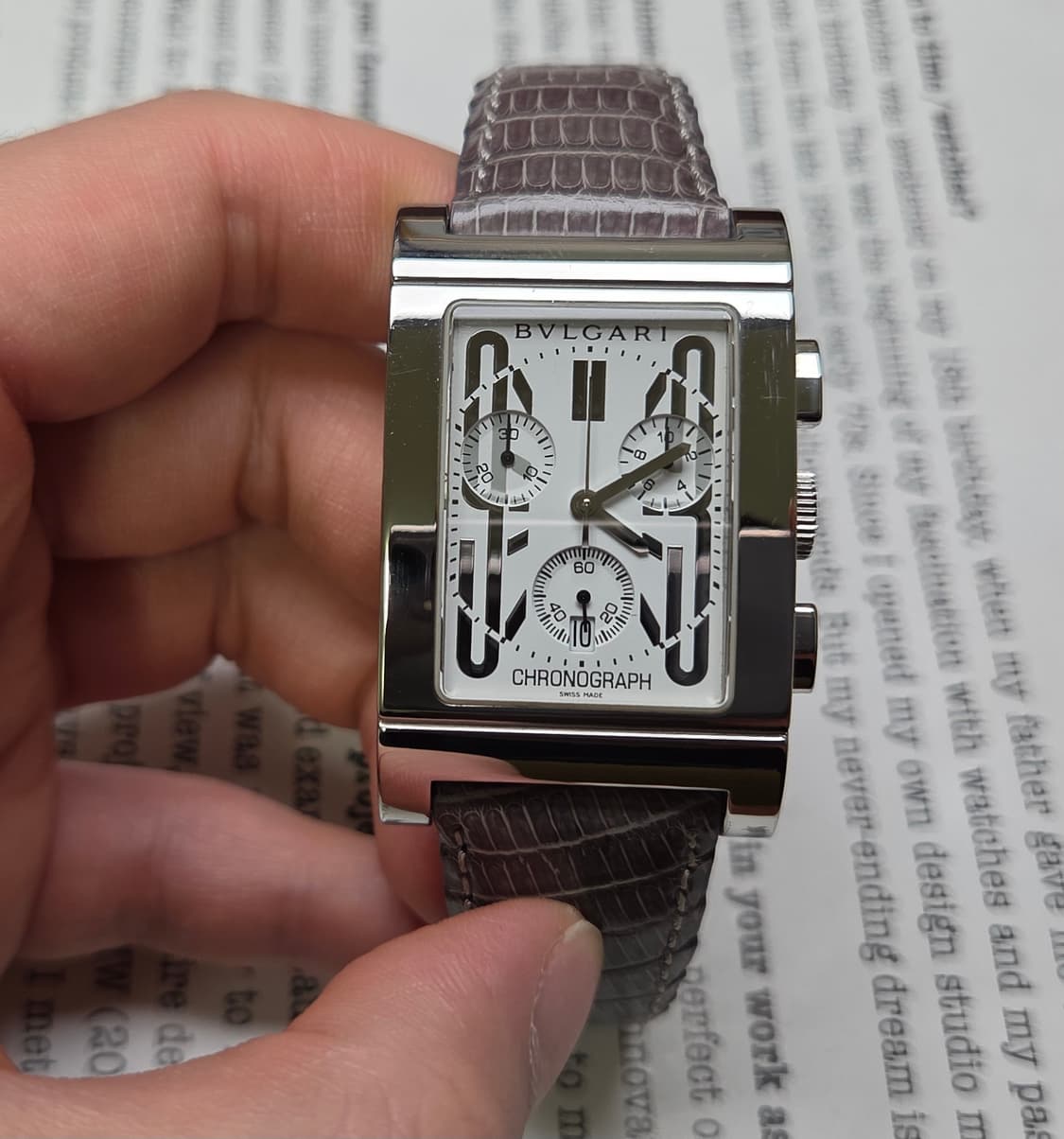 레어] 불가리 렉탕골로 사각탱크 크로노 라지스틸 쿼츠 화이트다이얼   상품이미지1