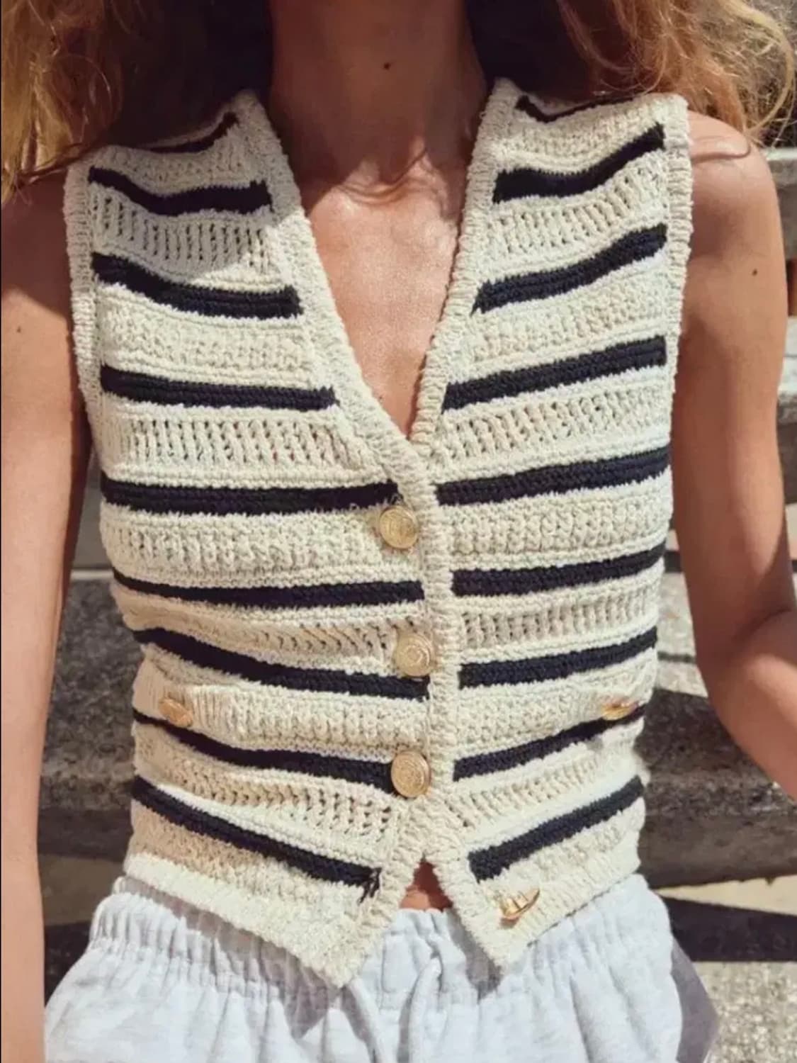 자라 스트라이프 크로쉐 베스트 상품이미지1