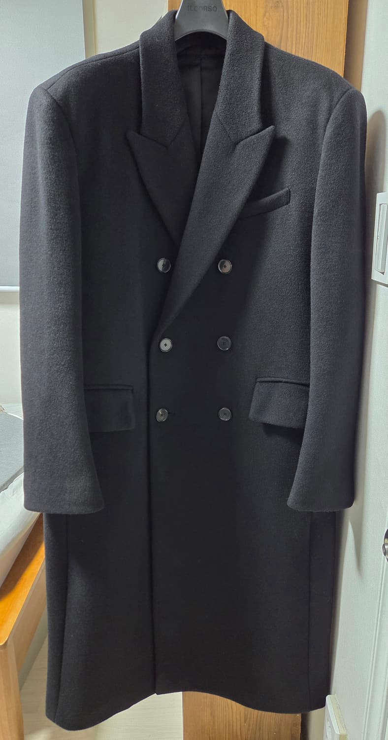 일꼬르소 24fw [캐시미어 블렌드] 대디 피크드 더블 코트 블랙 M 상품이미지1