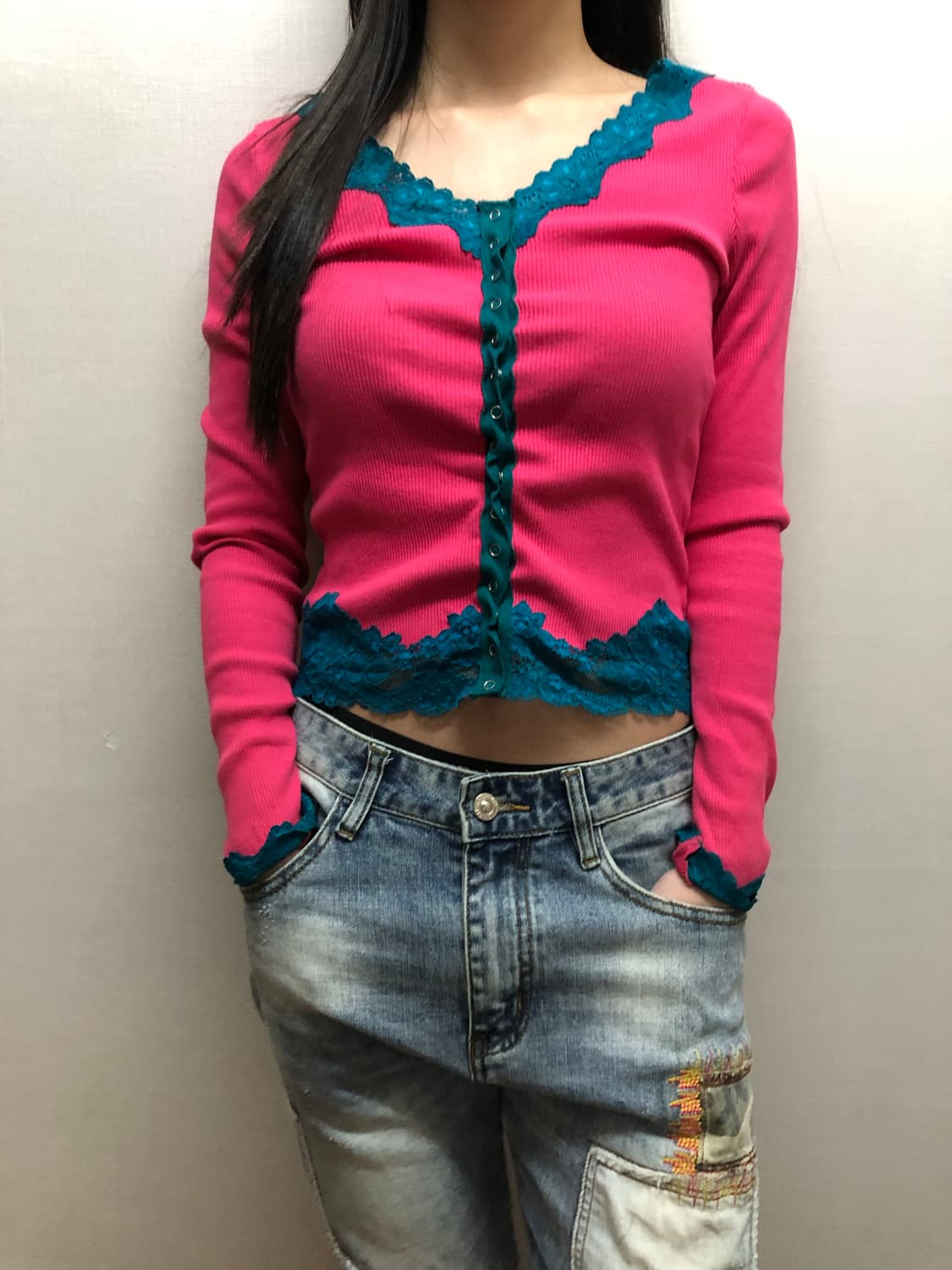 빈티지 핑크 레이스 가디건 상품이미지2