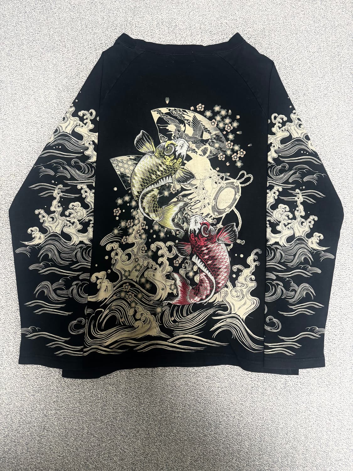 •Japanese 오리엔탈 コイ(잉어) 海(파도) 그래픽 자수 롱슬리브  상품이미지2