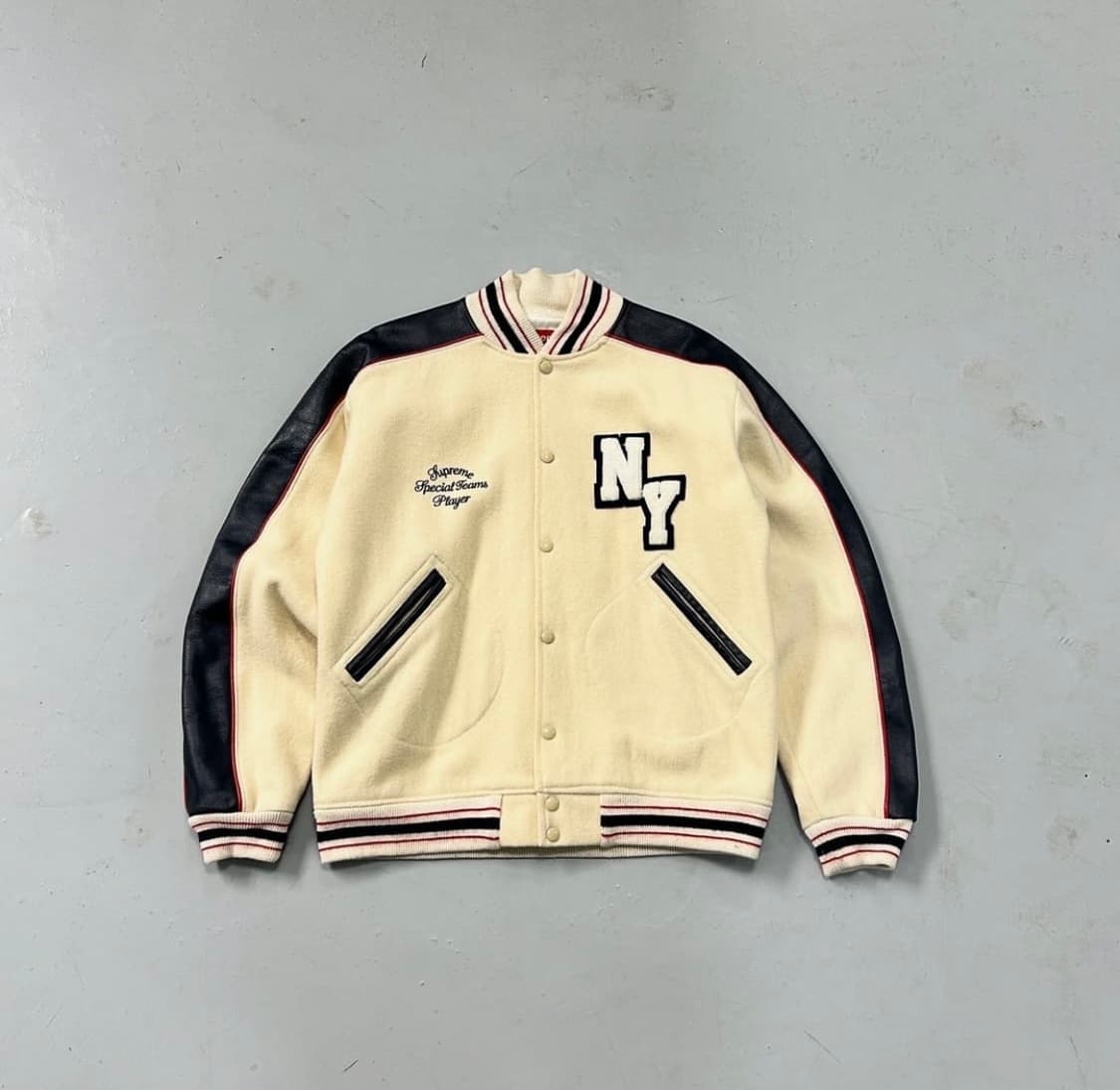 2003FW 슈프림 레더 울 바시티 자켓 상품이미지1