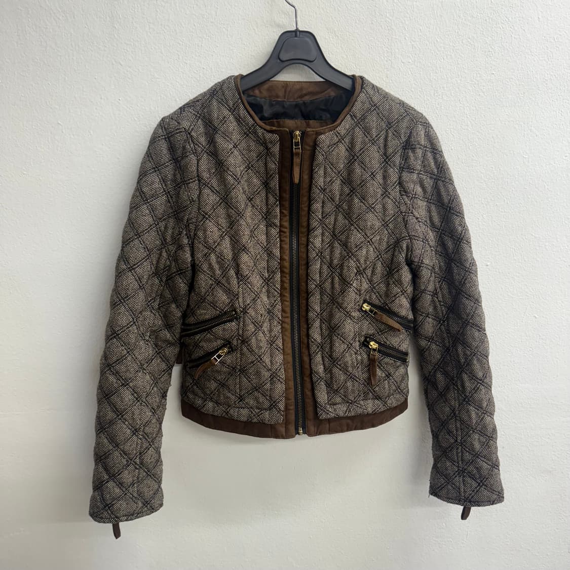 (Zara) 자라 베이직 브라운 트위드 퀄팅 집업 M 상품이미지1