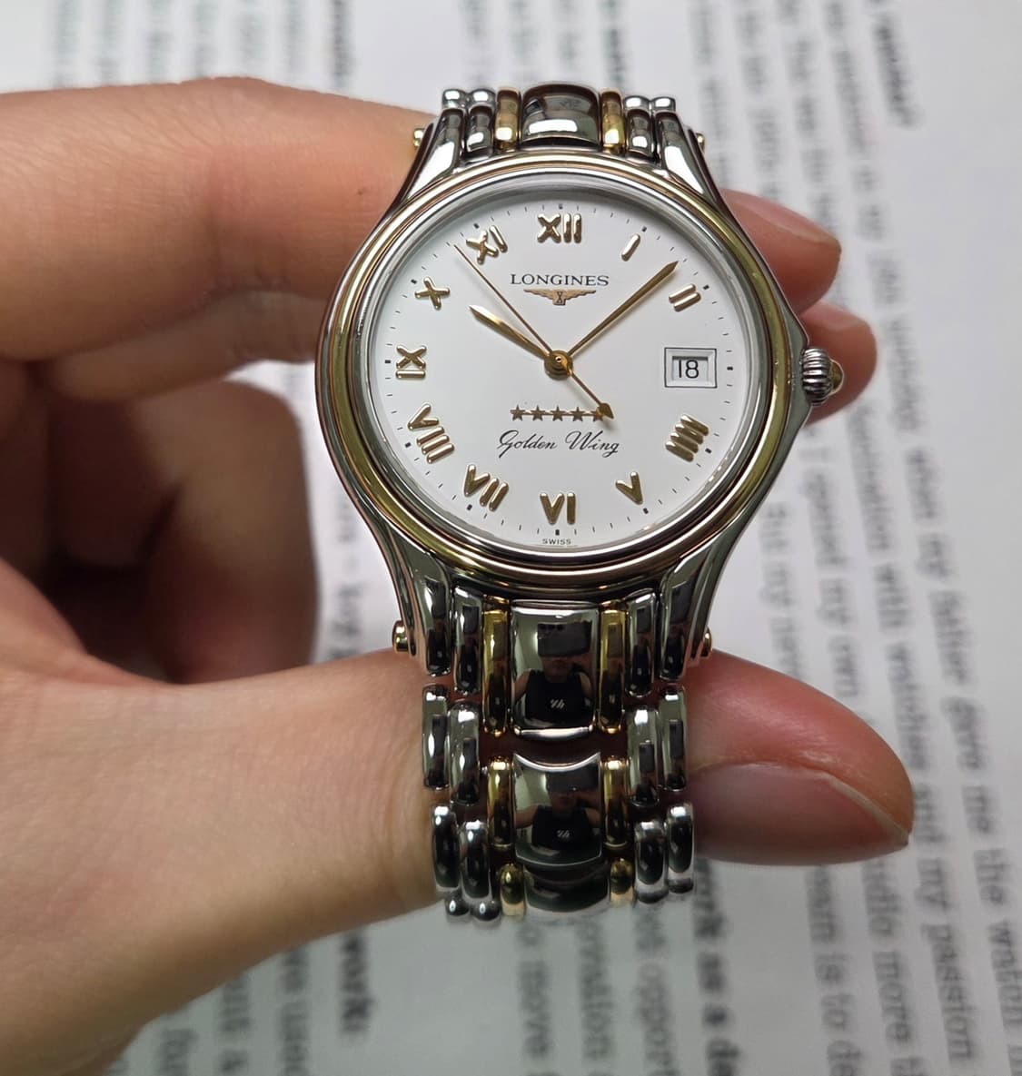 레어] 빈티지 론진 골든윙 파이브스타 화이트로만 골드콤비 브레이슬릿 ve 상품이미지3