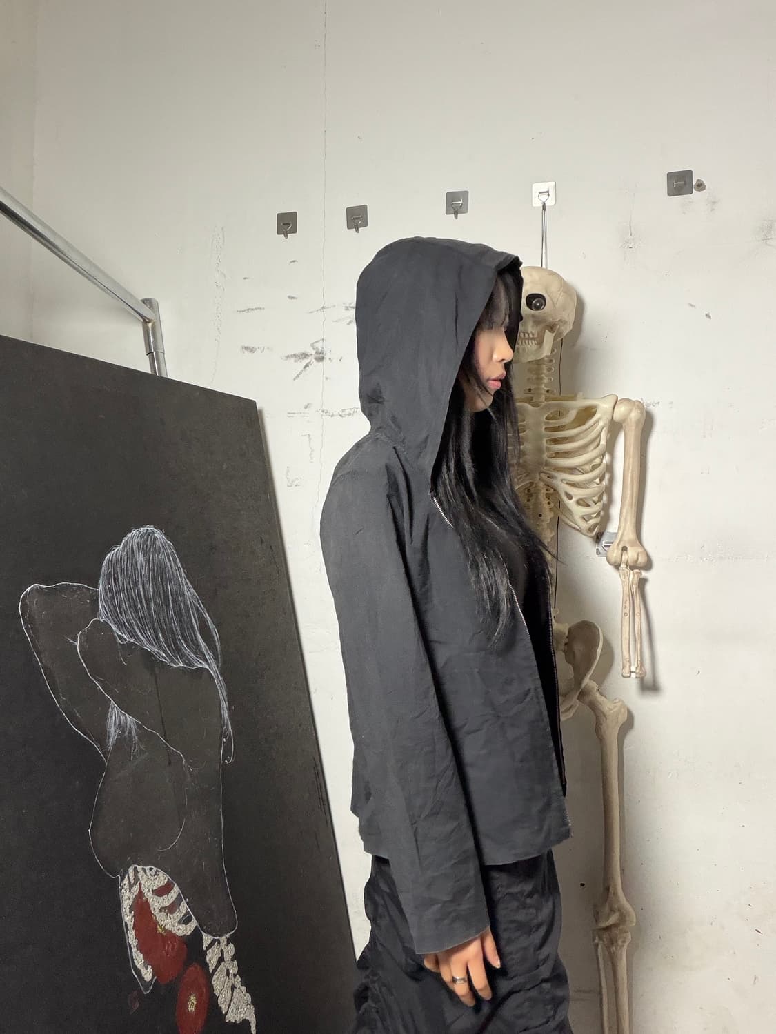 jill stuart 블랙 빅 후드 고딕 자켓 S 상품이미지3