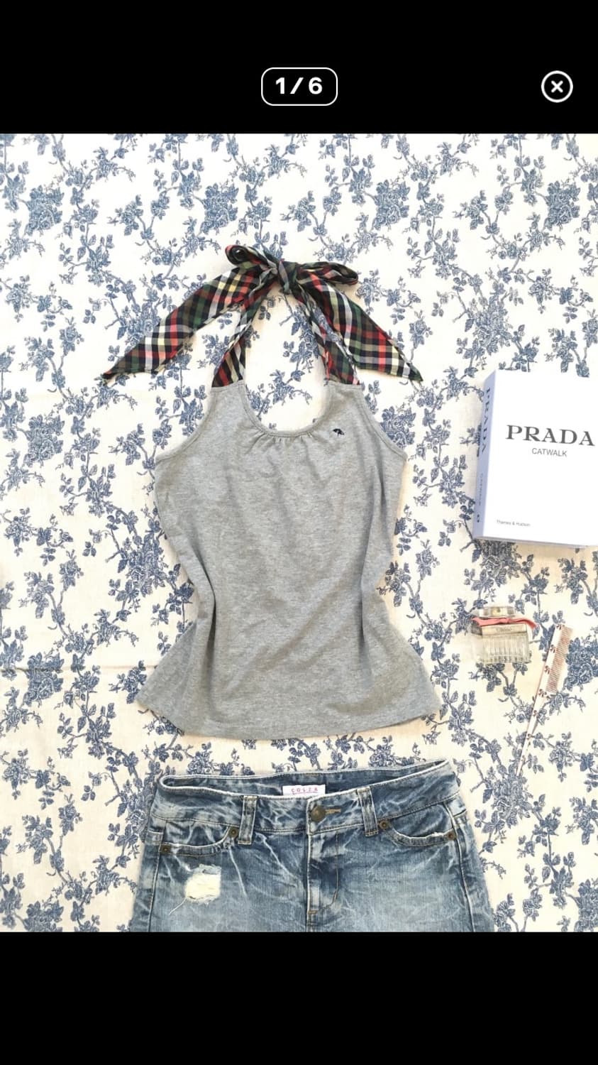 홀터 체크 슬리브리스 상품이미지1