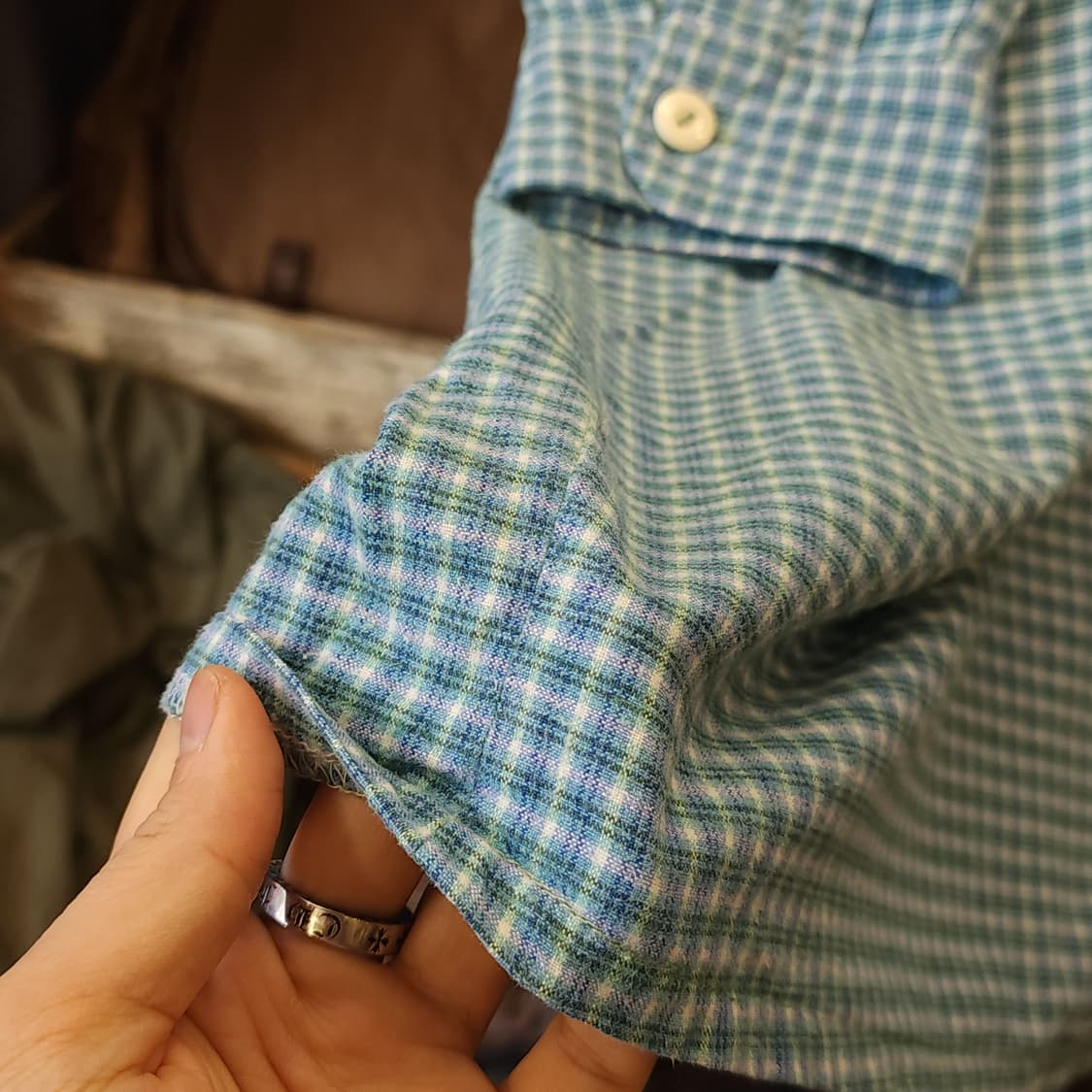 60s 프랑스 워크셔츠 가드너 빈티지 셔츠 그린 퍼플 롱 튜닉 셔츠 xl 상품이미지8