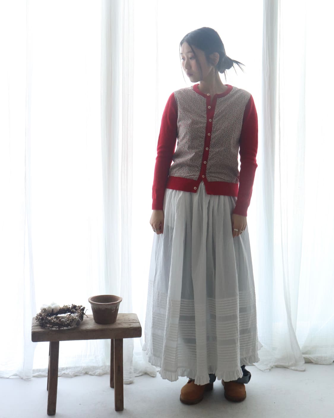 [Beams Boy] Liberty Floral Red Cardigan 상품이미지1