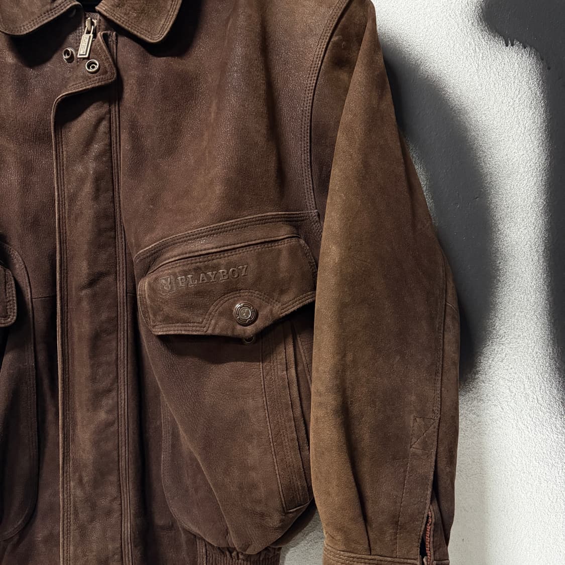 90s 플레이보이 양가죽 스웨이드 집업 싱글 블루종 자켓 상품이미지5
