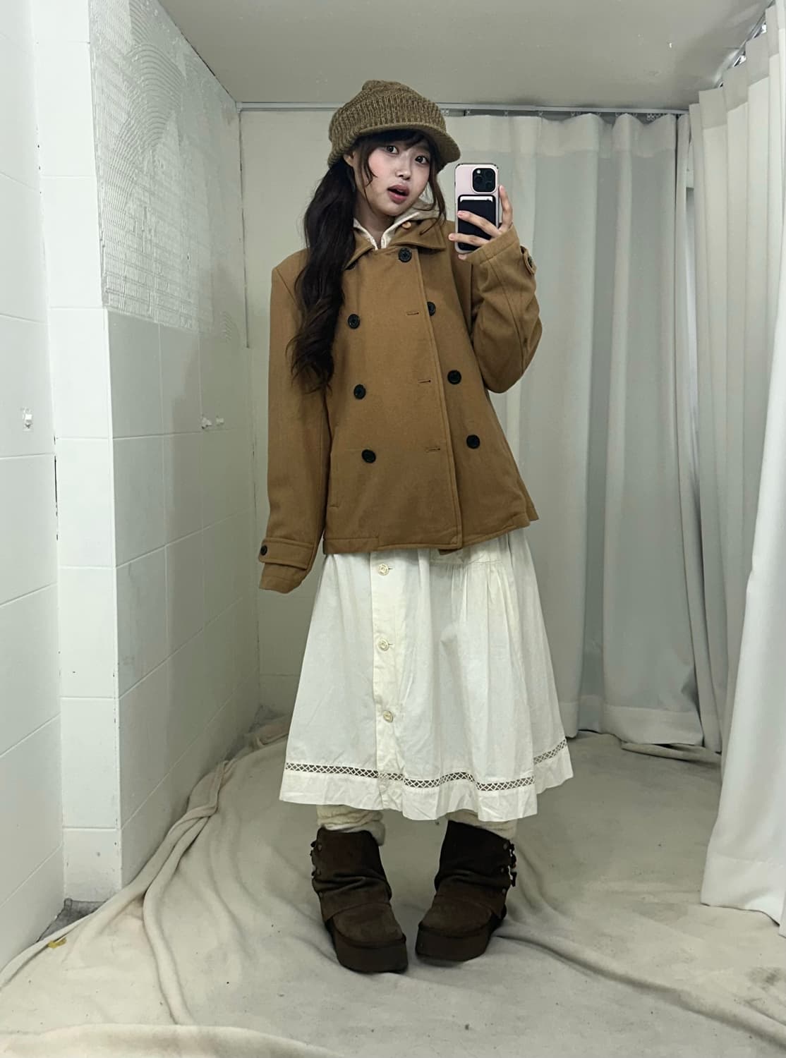 베이지 도트 피코트 하구미 코디세트 상품이미지1