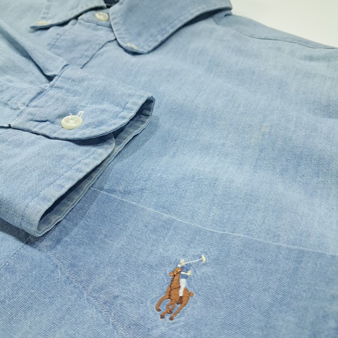 CL630 L 폴로 90s 코튼 빅셔츠 라인 샴브레이 셔츠 남방 상품이미지4