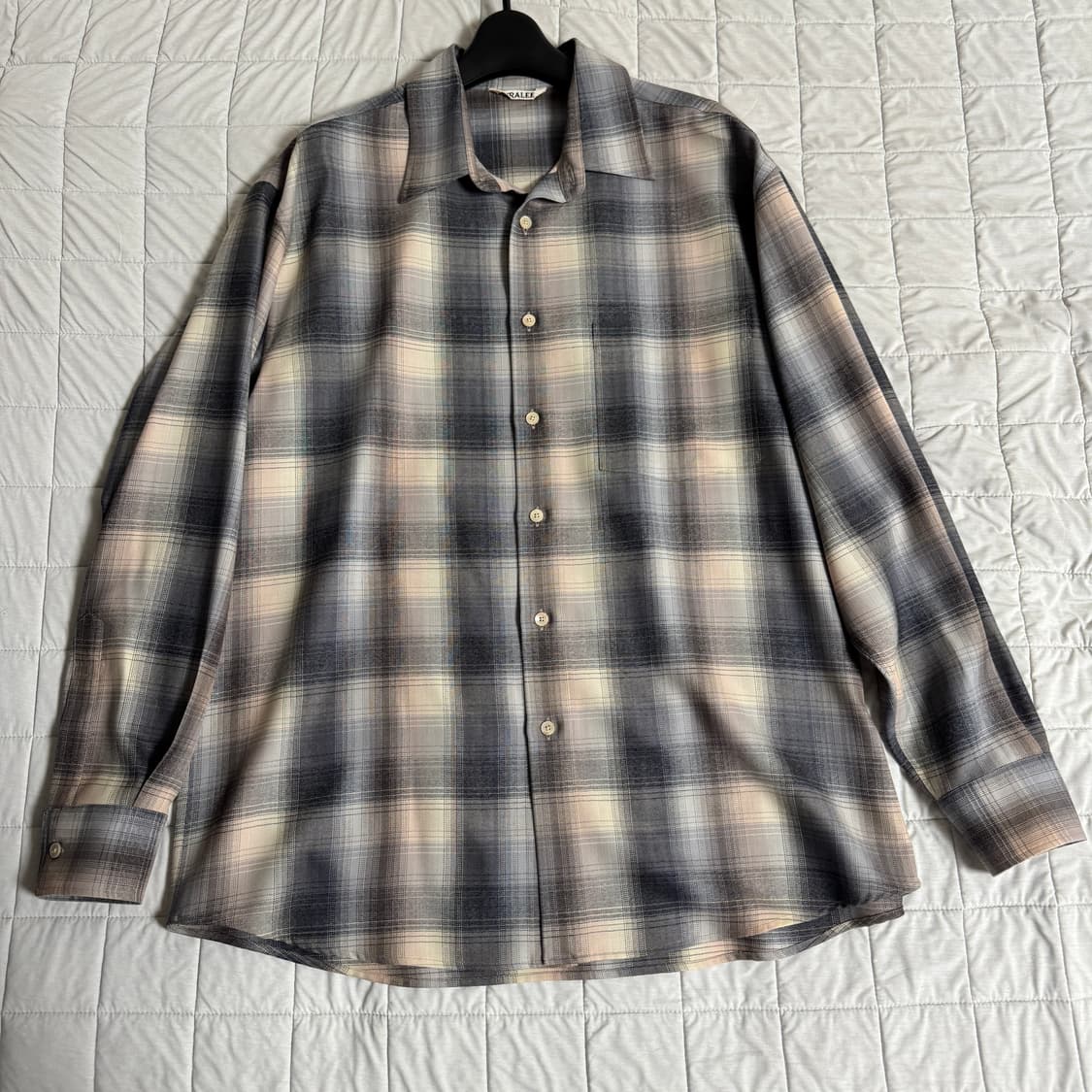[4]24AW 오라리 슈퍼 라이트 울 체크 셔츠 베이지 블루 체크 상품이미지2