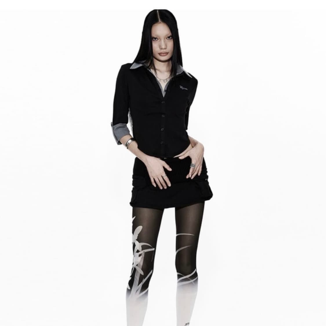 카시코 더블 카라 슬림 셔츠 블랙 상품이미지3
