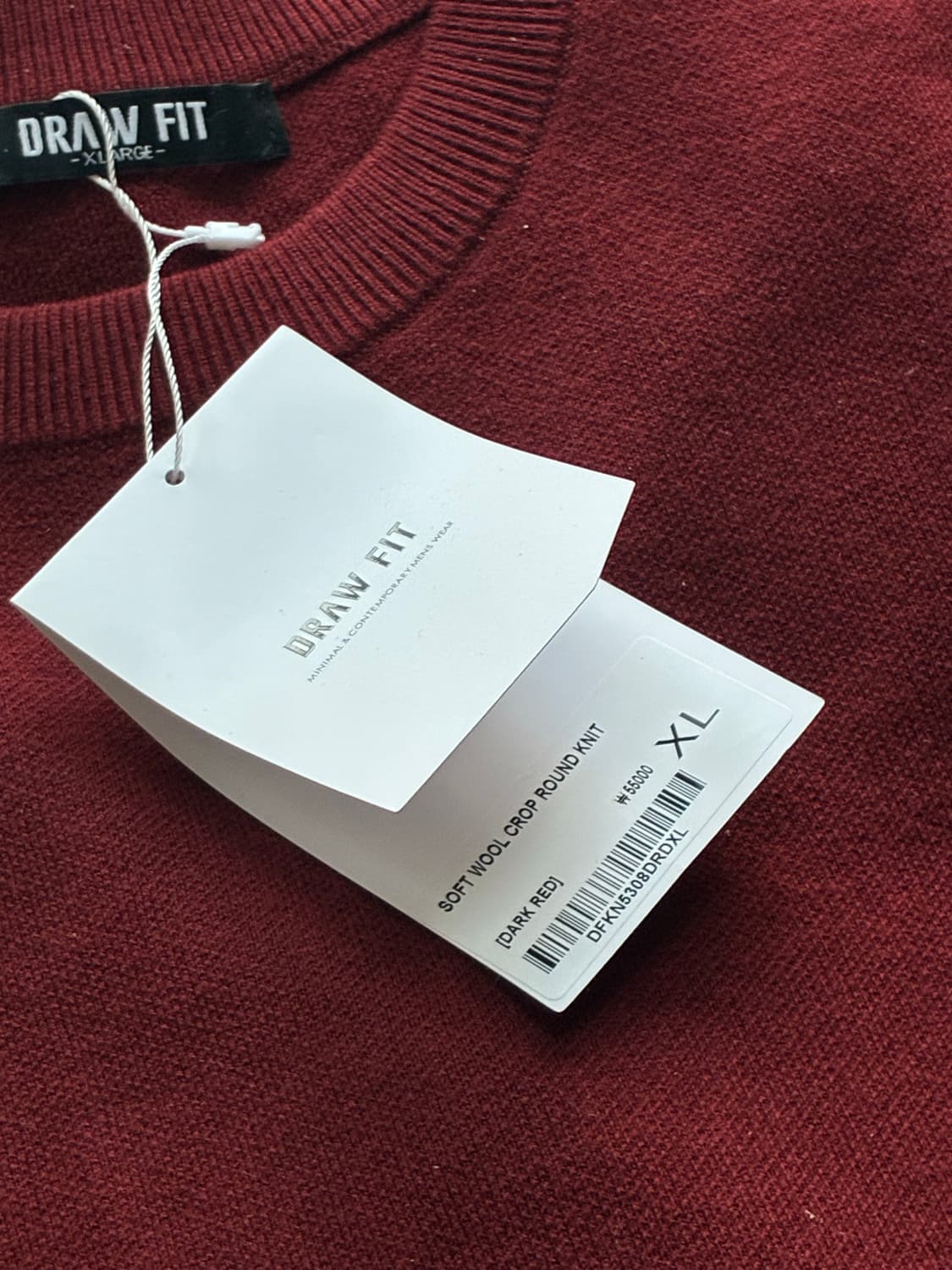 (새상품)(XL) 드로우핏 소프트 울 크롭 라운드 니트 DARK RED 상품이미지10