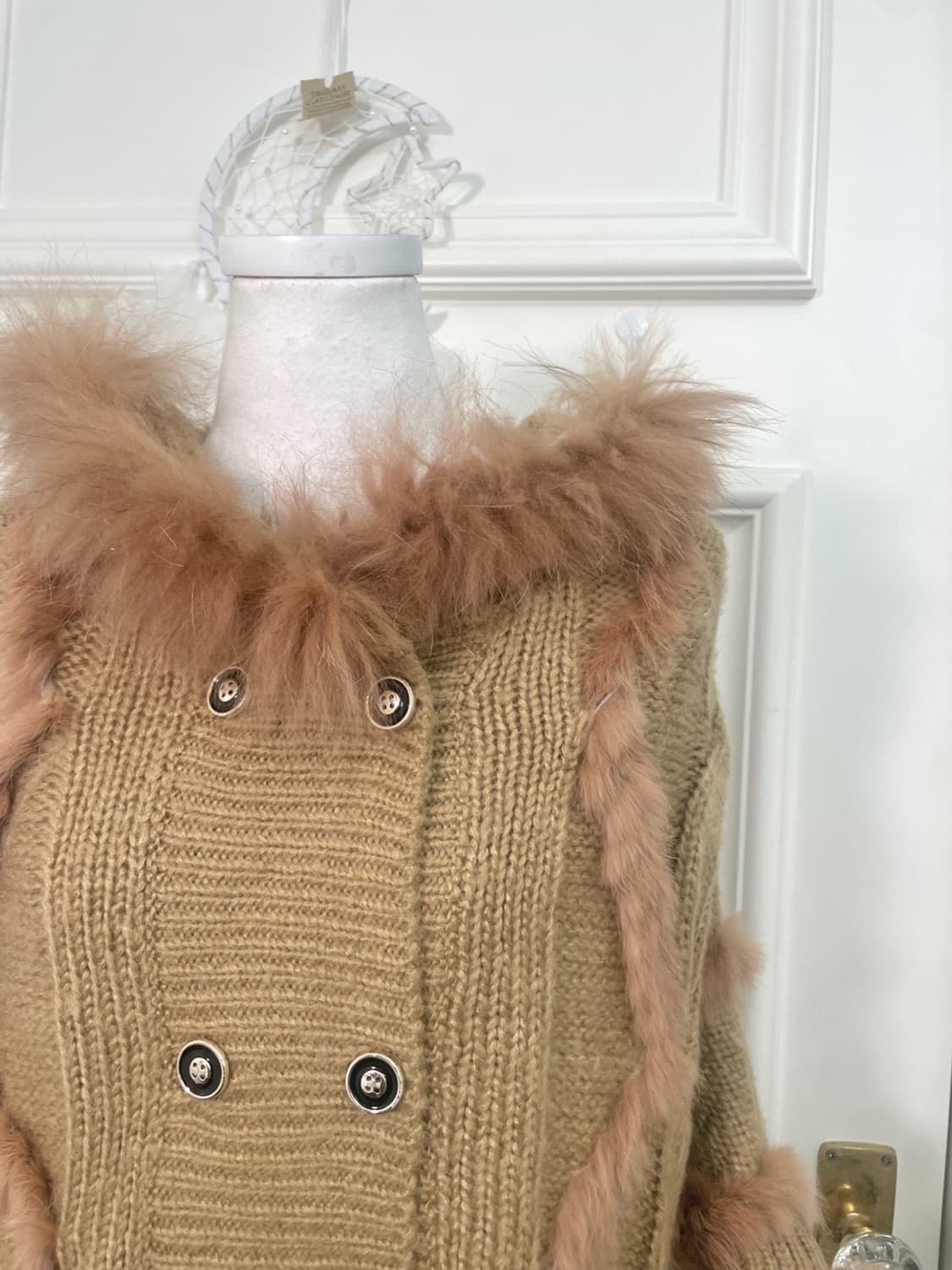 camel rabbit fur hoodie sweater cape 상품이미지7