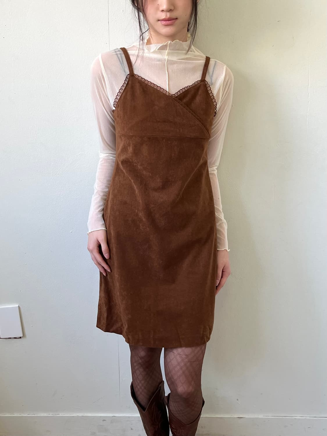 Japan vtg 브라운 벨벳 원피스 상품이미지3