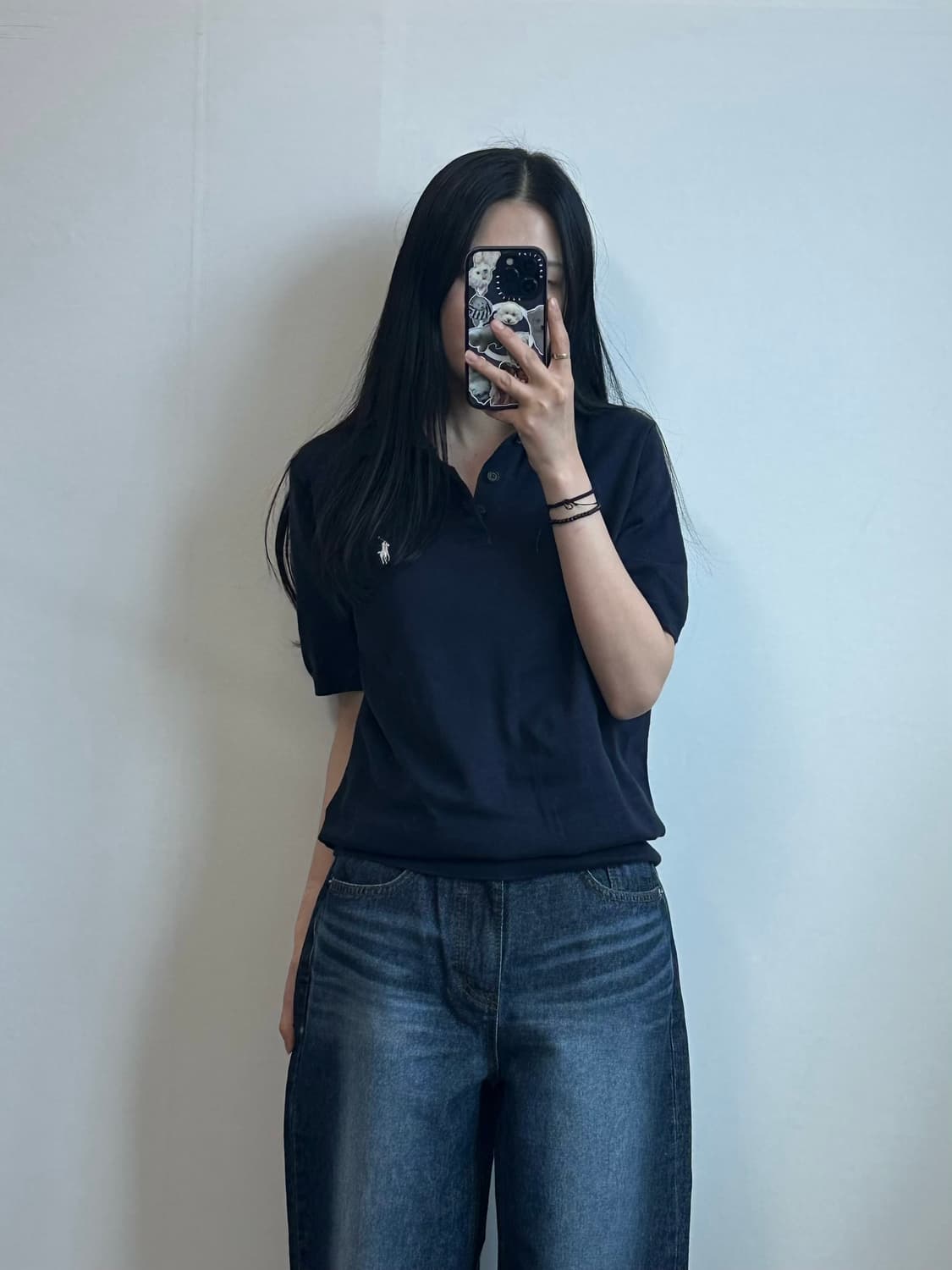 폴로 랄프로렌 자수로고 네이비 반팔 카라 니트 상품이미지1