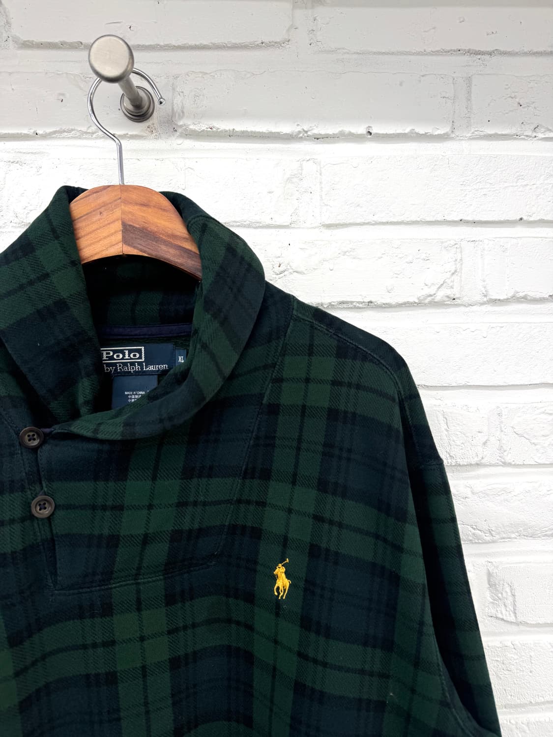 폴로 그린 타탄체크 숄카라 플리스 맨투맨 상품이미지4