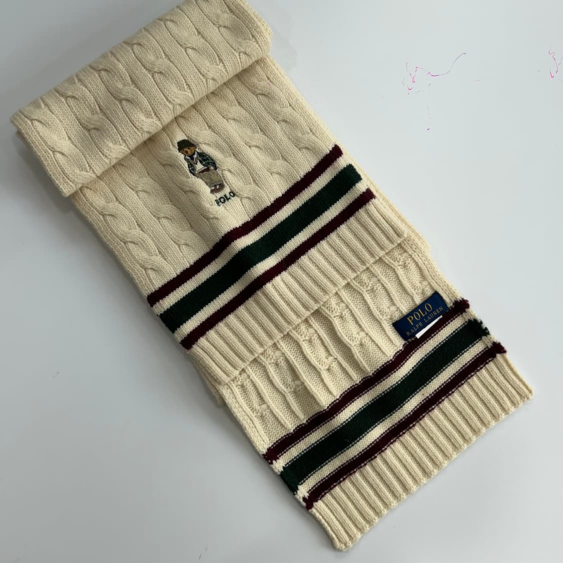Polo 폴로 베어로고 아이보리 케이블 니트 목도리 상품이미지3
