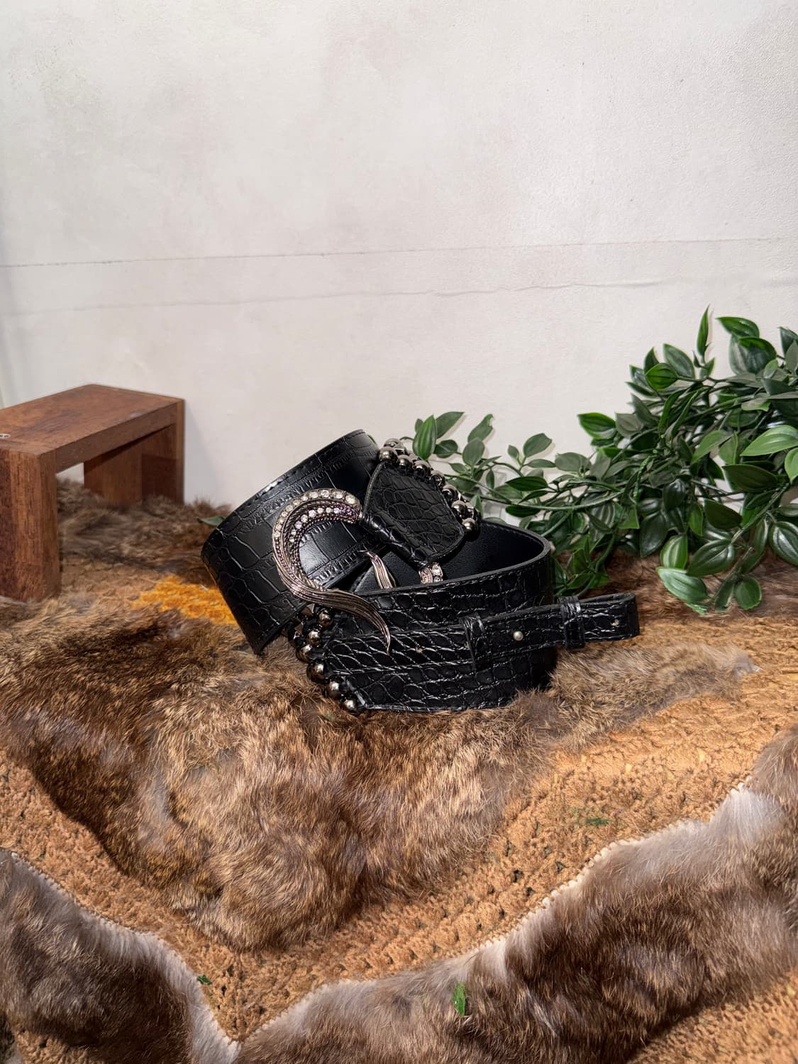 Black python cubic stud ball hook belt 상품이미지2