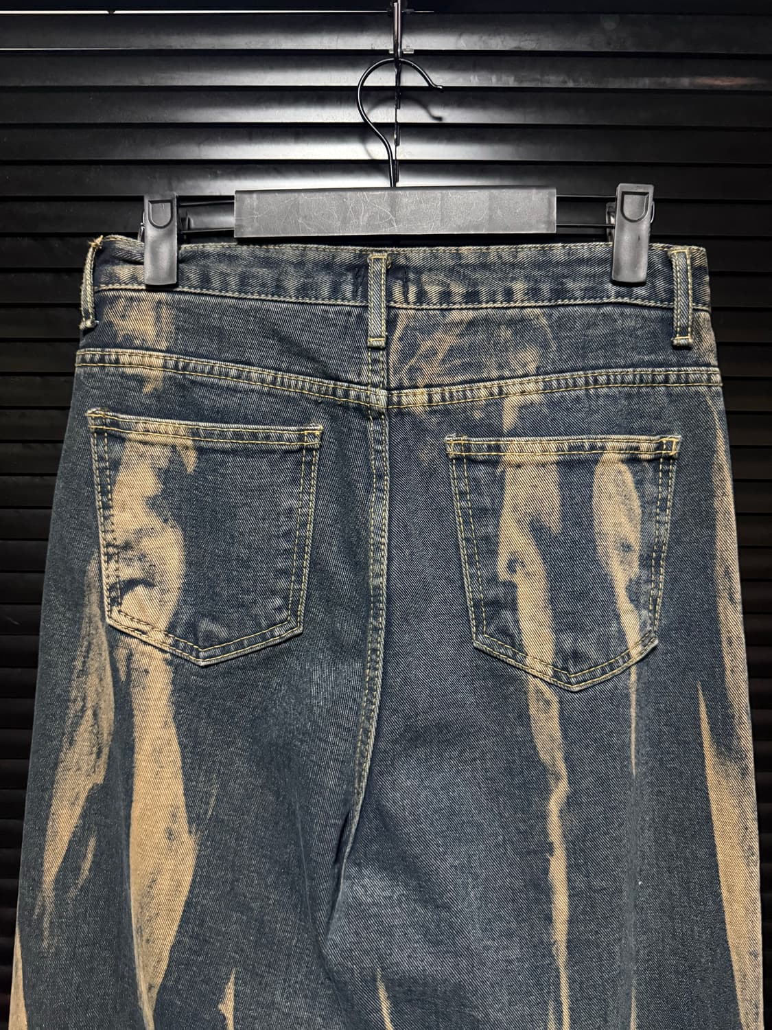 느낌표 크랙 워싱 페인팅 중청 데님 와이드 27 28 펑크 갸루 타이다이 상품이미지4