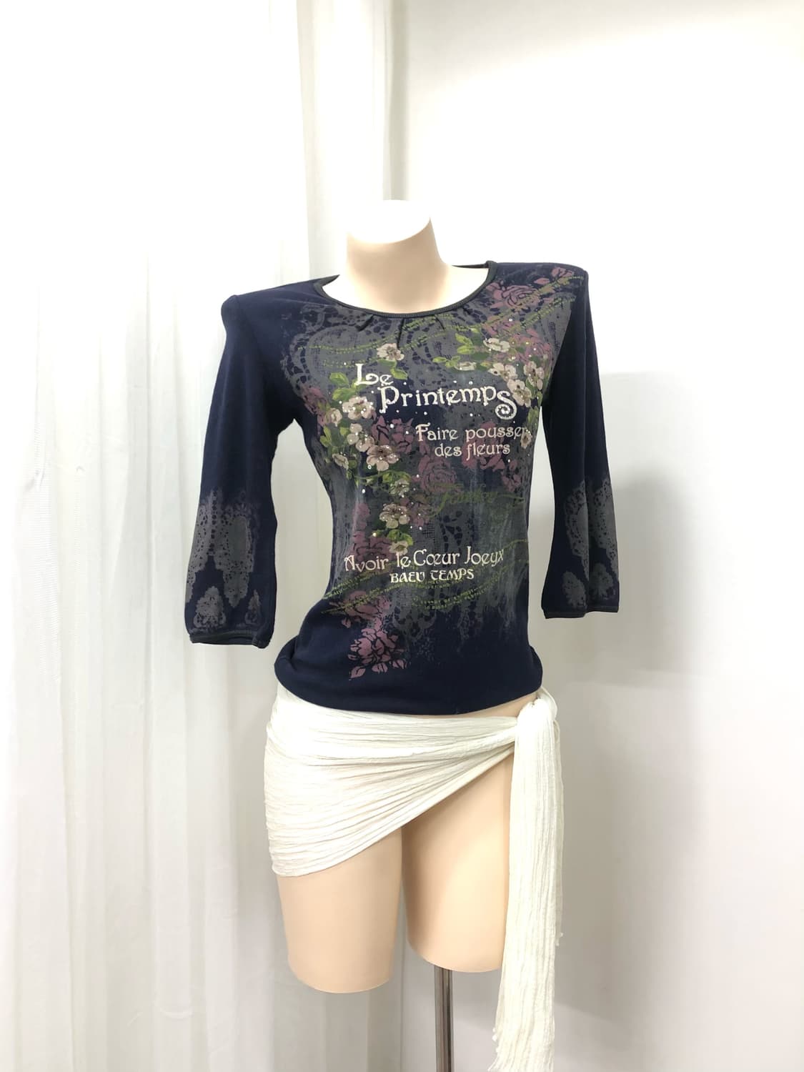 navy fairy printing elbow length top 상품이미지1