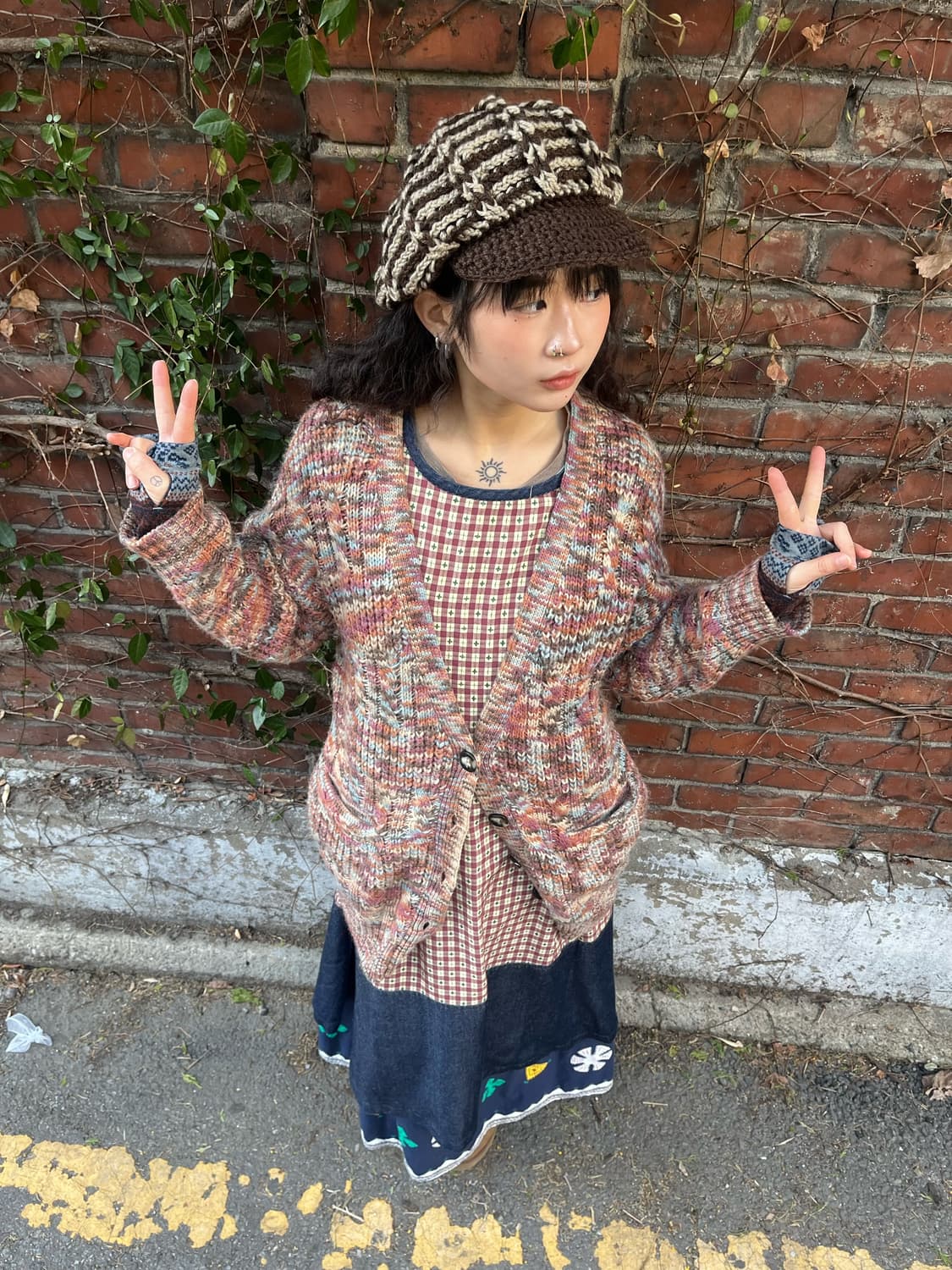 일본 무지개떡 니트 가디건 상품이미지1