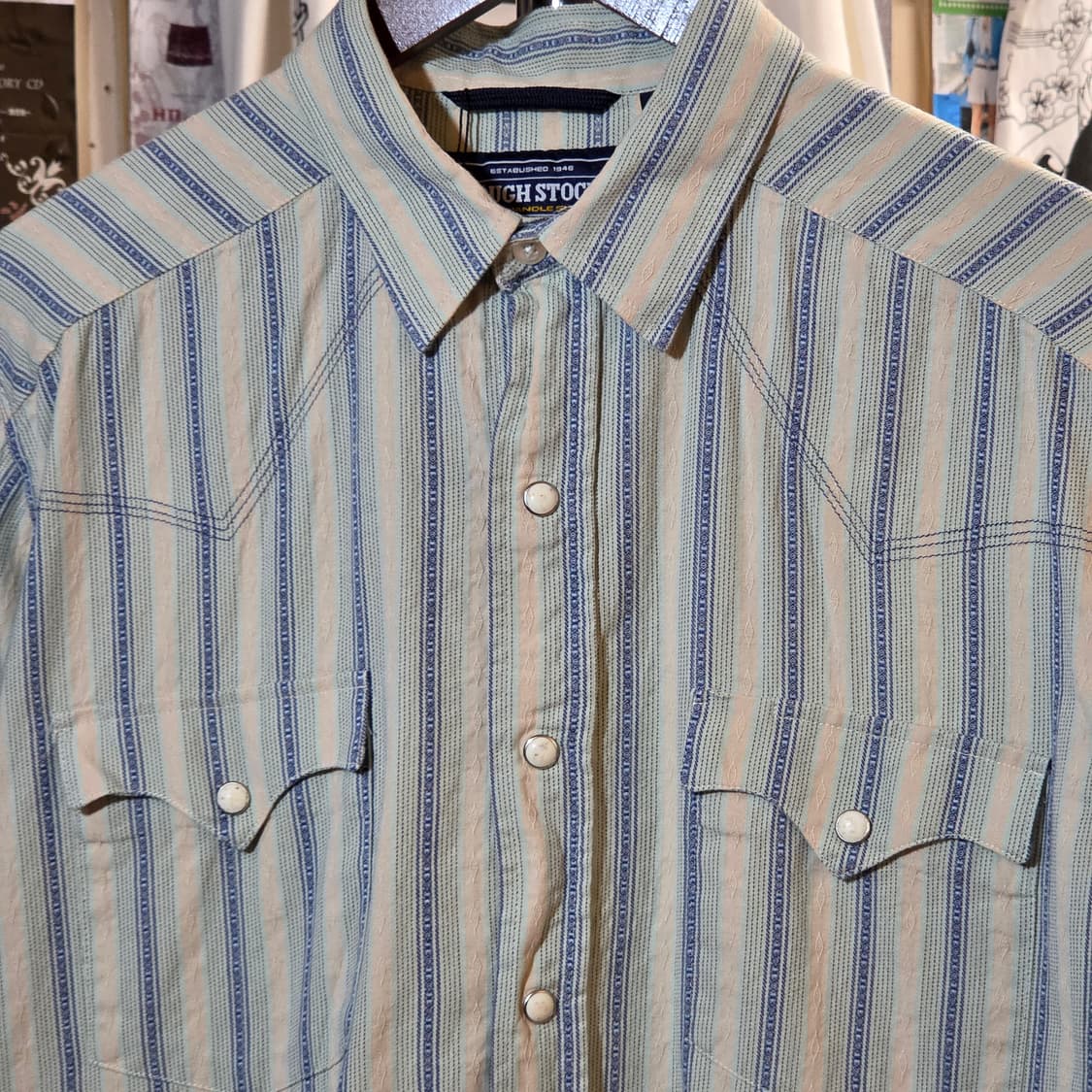 USA 빈티지 에스닉 스트라이프 민트 셔츠 상품이미지3