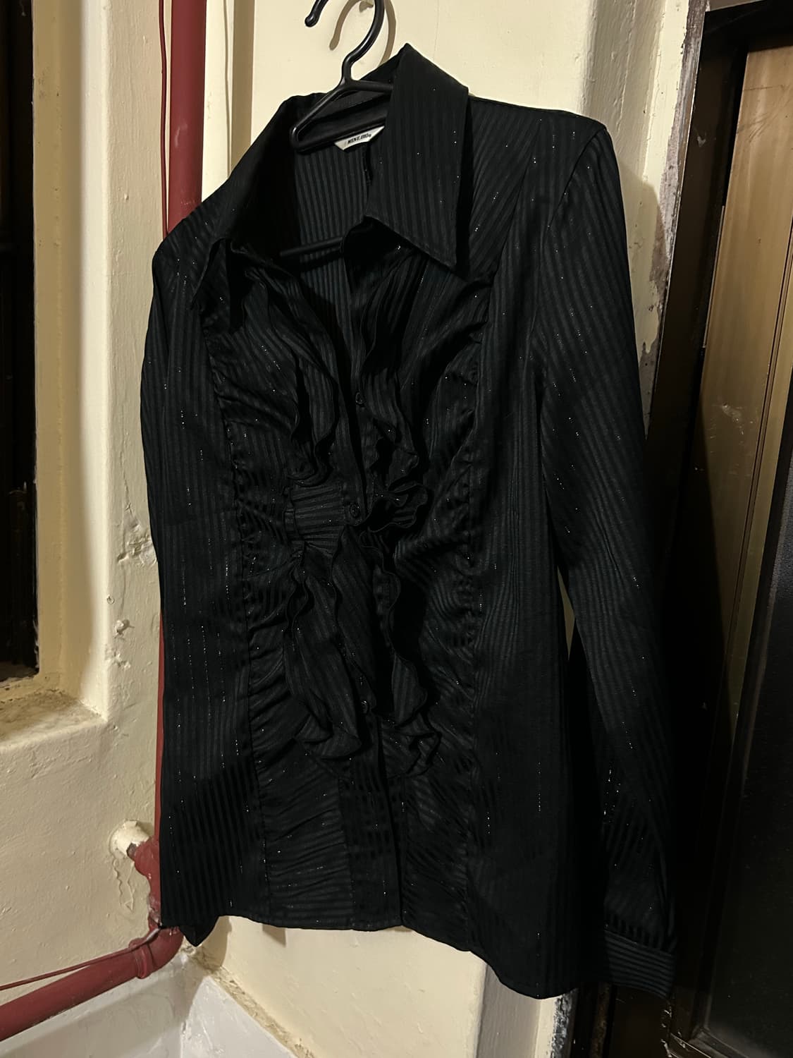 *rare* 2000s 고딕 스트라이프 프릴 블랙셔츠  상품이미지2