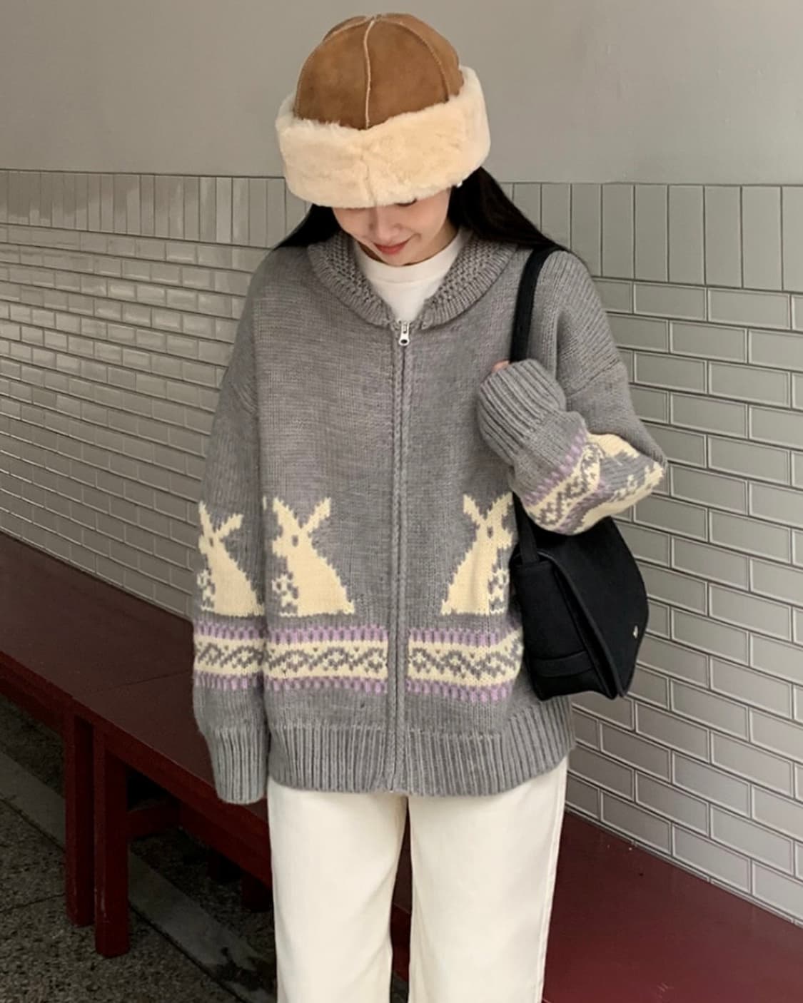 어리틀빗 rabbit wool knit zip-up_그레이 상품이미지2