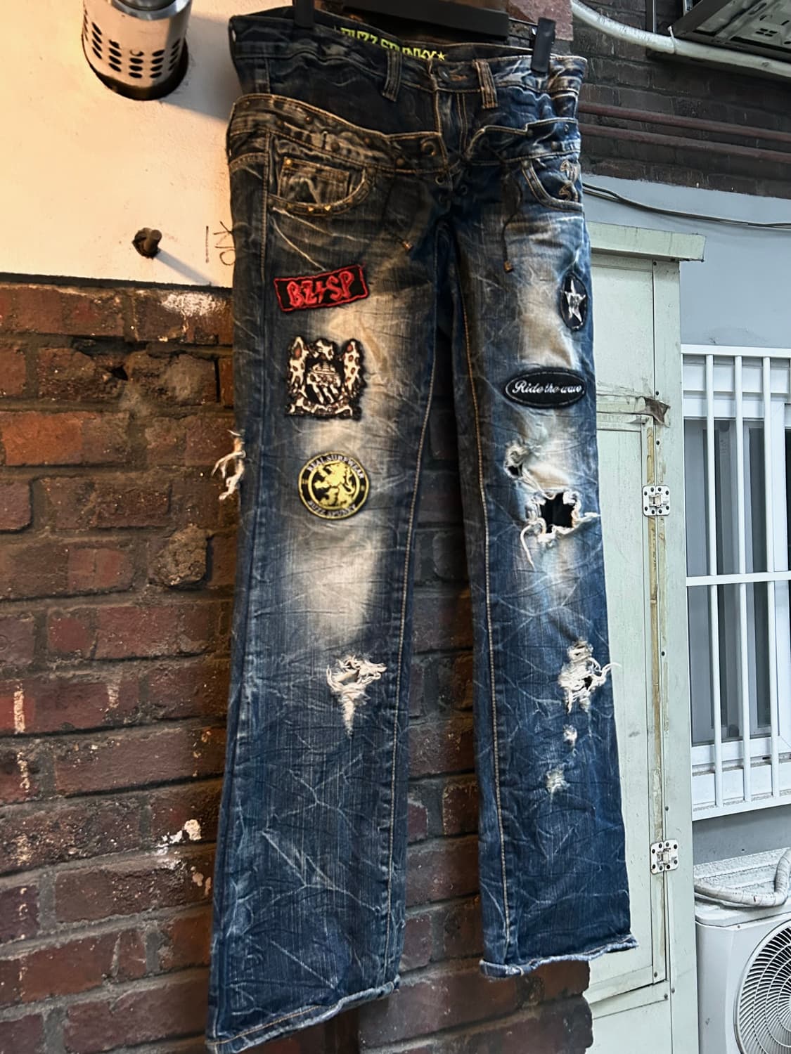 *rare* 2000s VTG 레이스업 패치 부츠컷 데님팬츠 상품이미지1