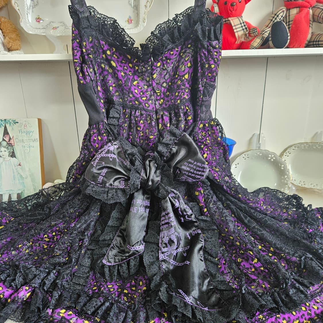 퍼플 레오파드 레이스 볼륨 원피스 상품이미지4