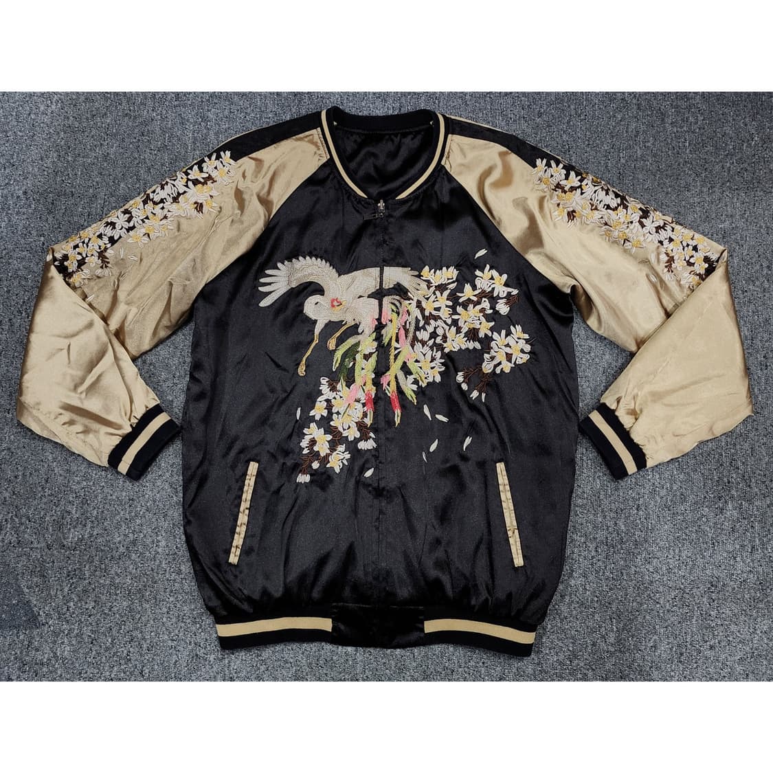 빈티지 동양풍 봉황 사쿠라 자수 리버시블 양면 스카쟌 자켓 XL 상품이미지1