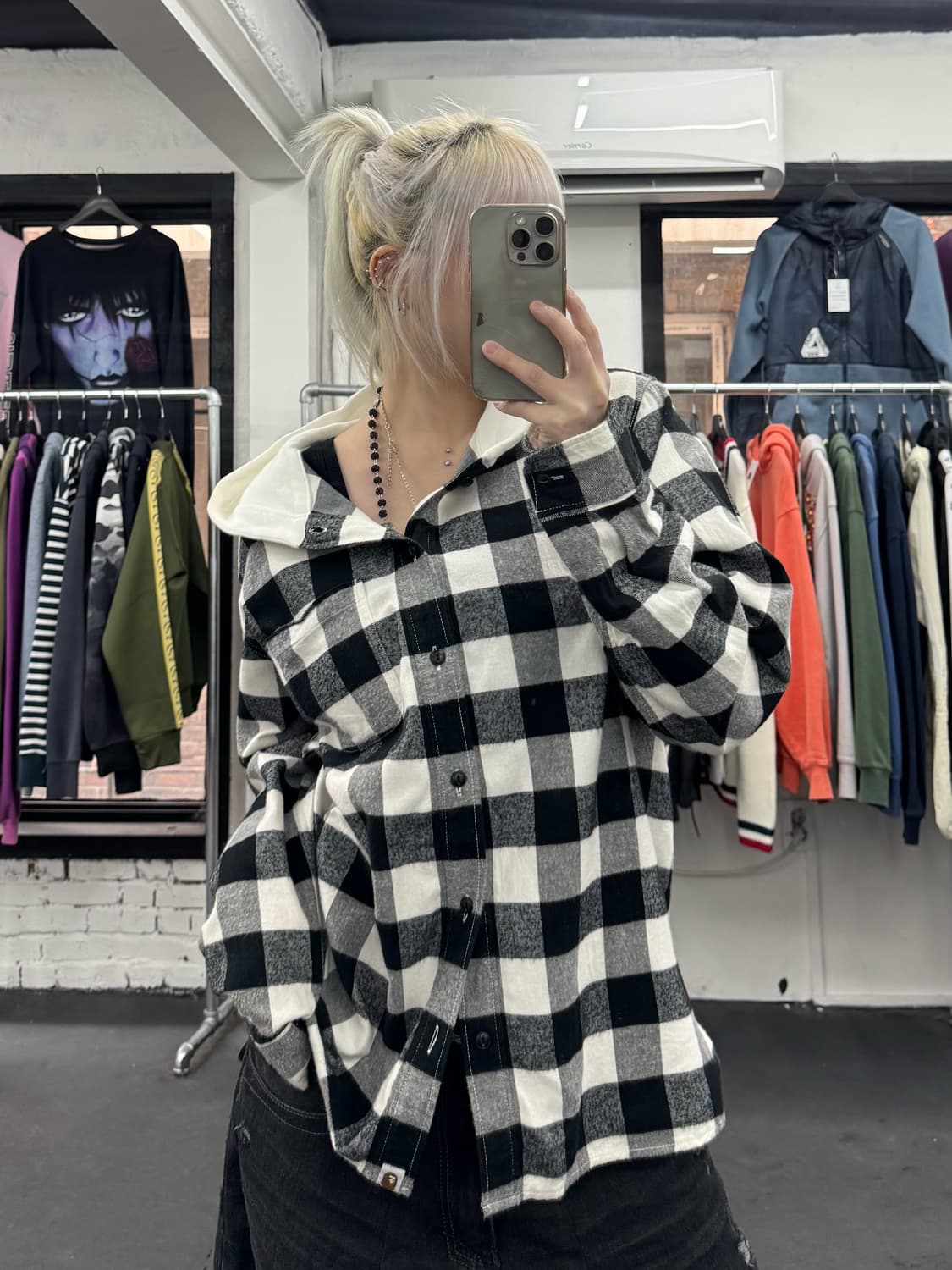 베이프 체크패턴 후드 셔츠 상품이미지3