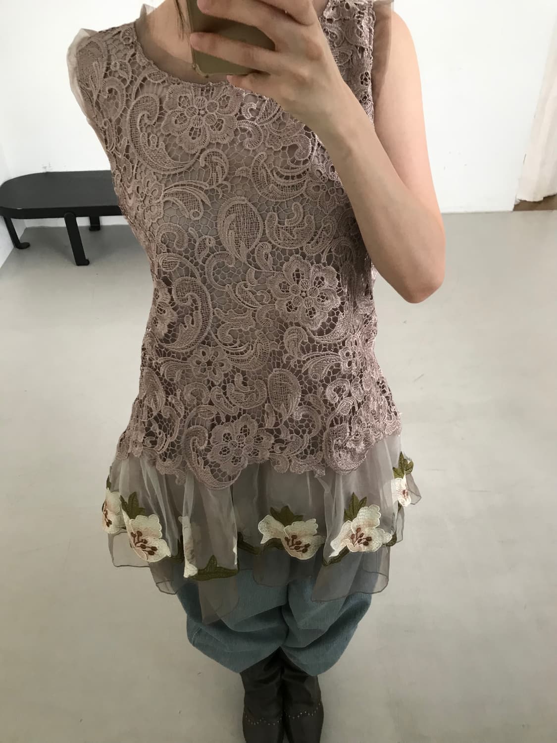 vintage beige lace sleeveless 상품이미지1