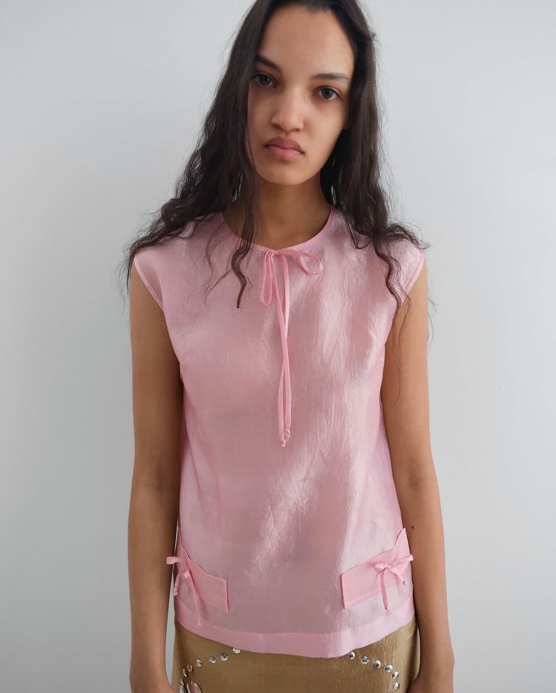 [XS,S,M]기마구아스 Twiggy 보우 실크 탑/핑크 상품이미지1