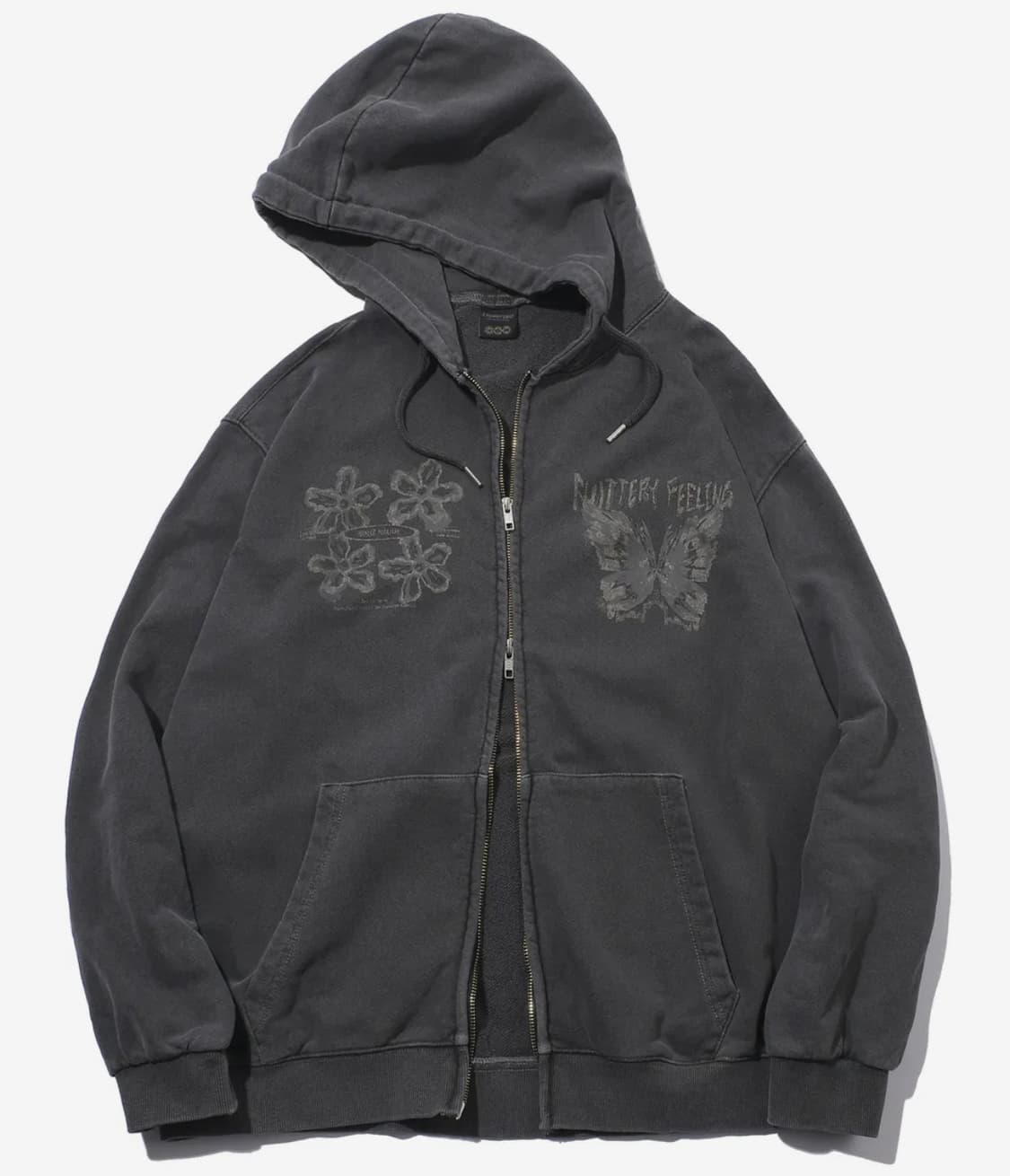 꼼파뇨 플러터리 피그먼트 후드 집업 스모크 블랙 상품이미지1