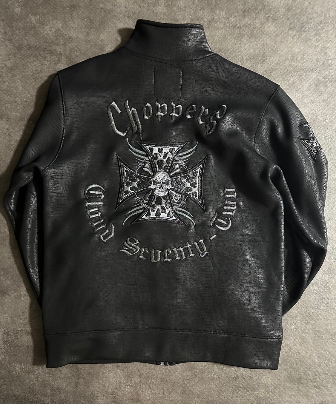 바이커 무드 자수 레더디테일 자켓 상품이미지4