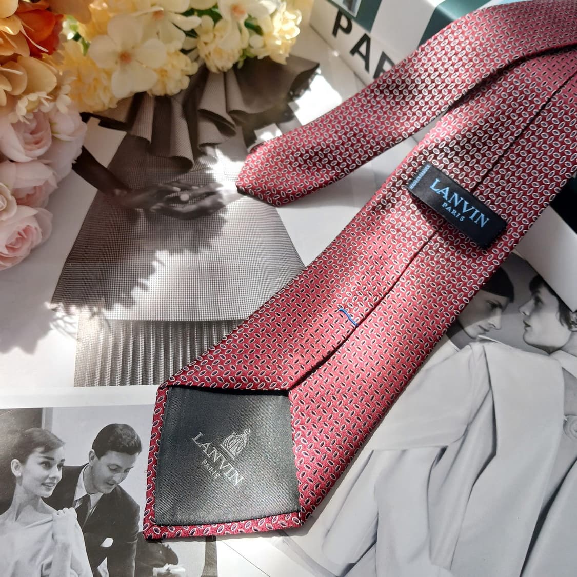 LANVIN 랑방 실크 와인 패턴 넥타이 8.8cm A~B등급 E941 상품이미지5