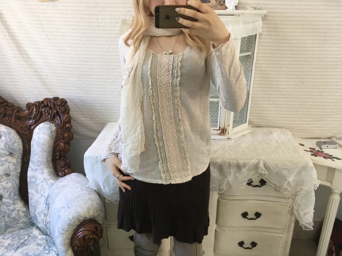 빈티지 핑크베이지 레이스 히메 롱슬리브 상품이미지1