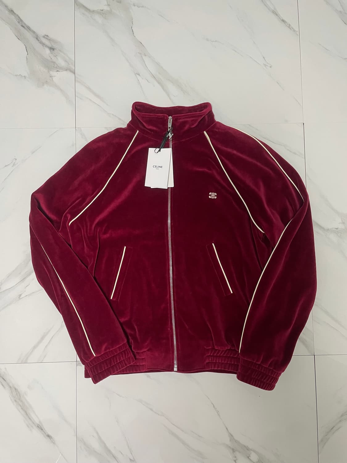 새상품 셀린느 트리오페 벨벳 트랙 져지 자켓 L 버건디 정품택O 상품이미지1