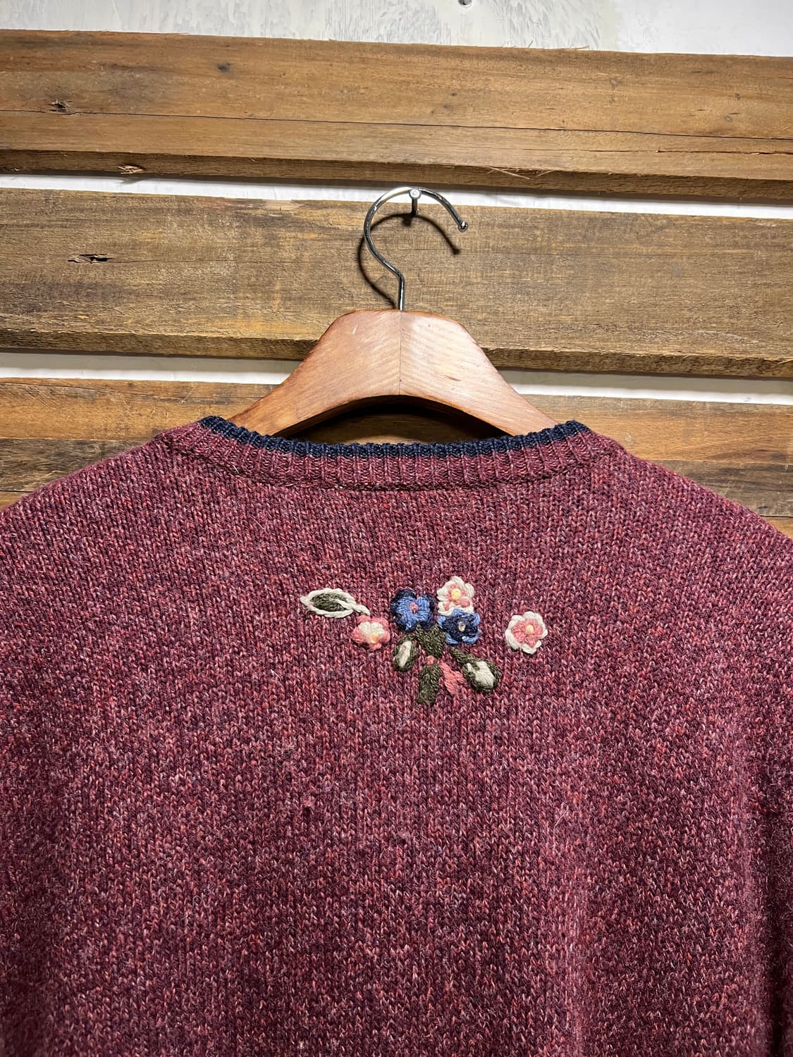 [L]90's USA 빈티지 플라워 패턴 버건디 그랜마 니트 가디건 상품이미지6