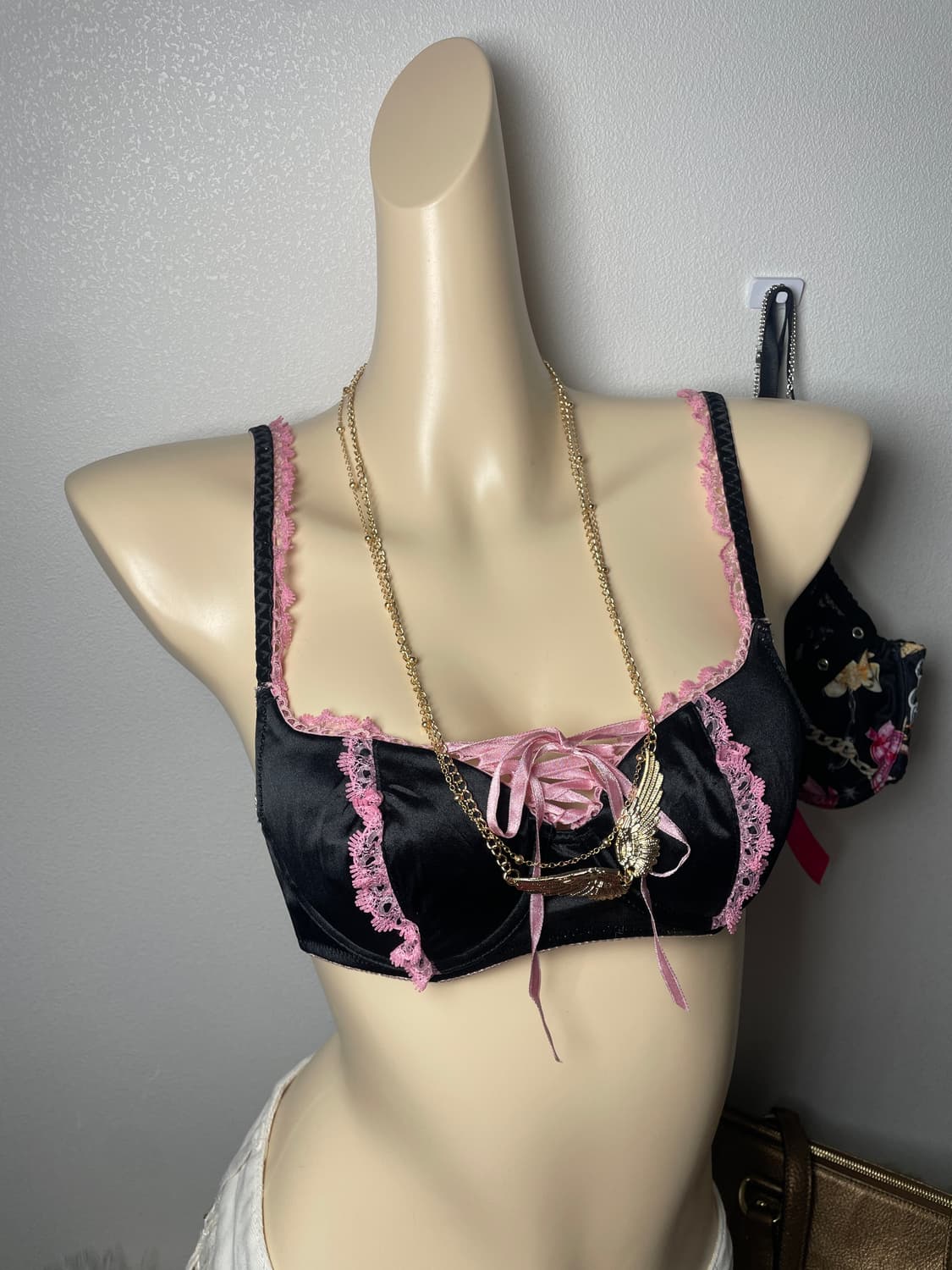 빈티지 갸루 아일렛 블랙핑크 브라 상품이미지1